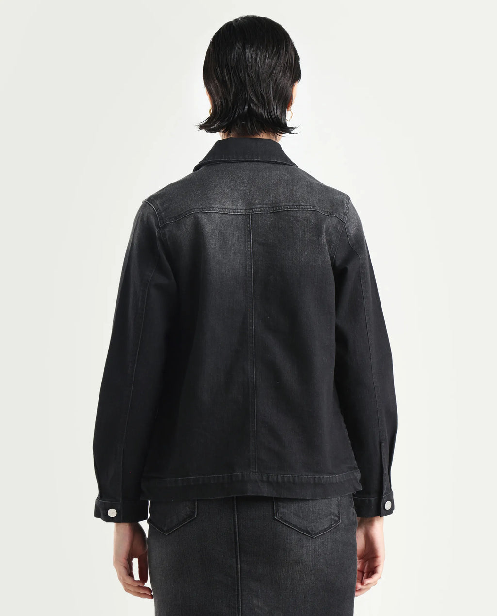 Rareism Women's Nexus Black Cotton Blend Spread Collar Plain Cuffed Sleeve Boxy Fit Jacket