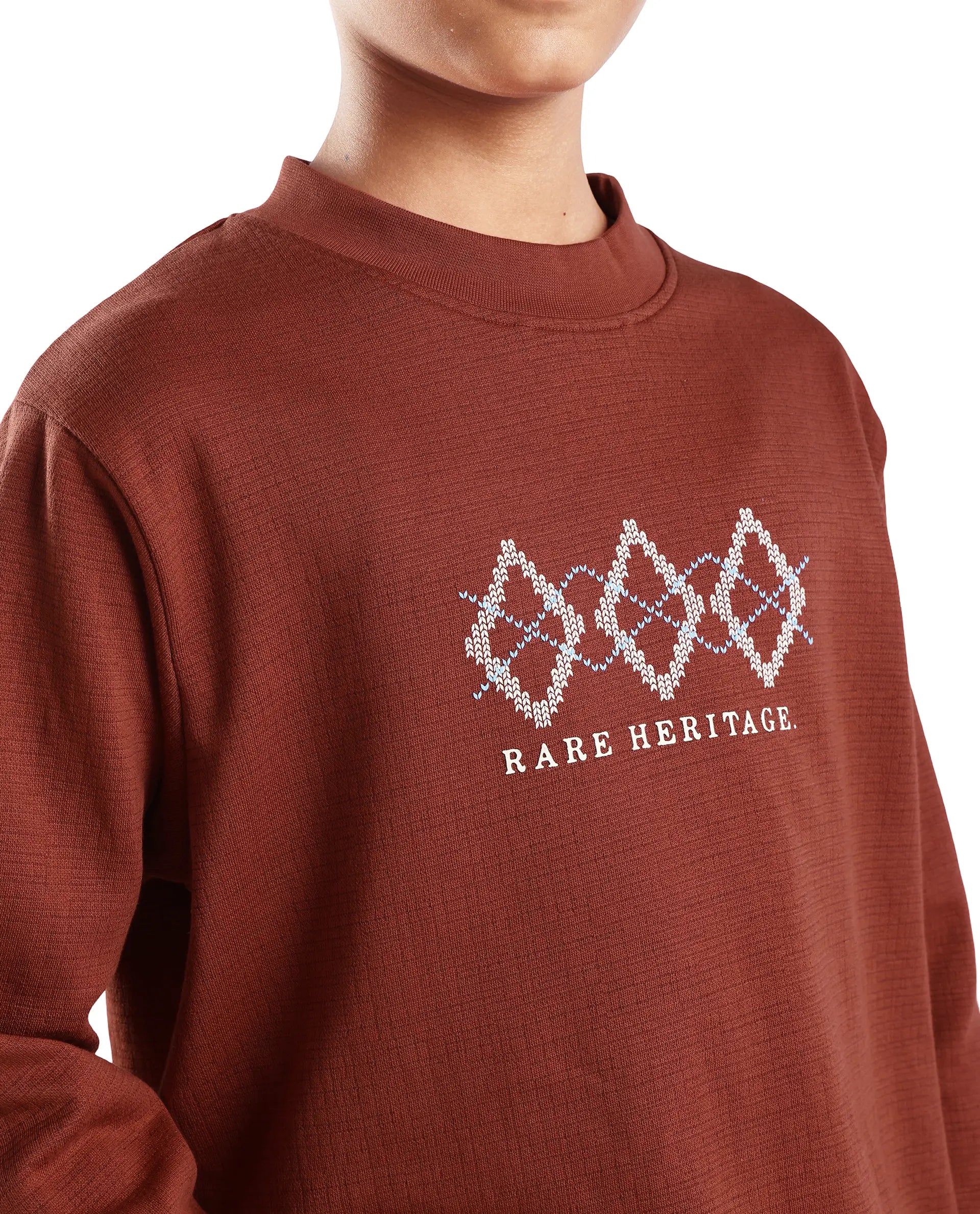 Rare Ones Kids Niko Rust Cotton Solid Oversized Sweatshirt