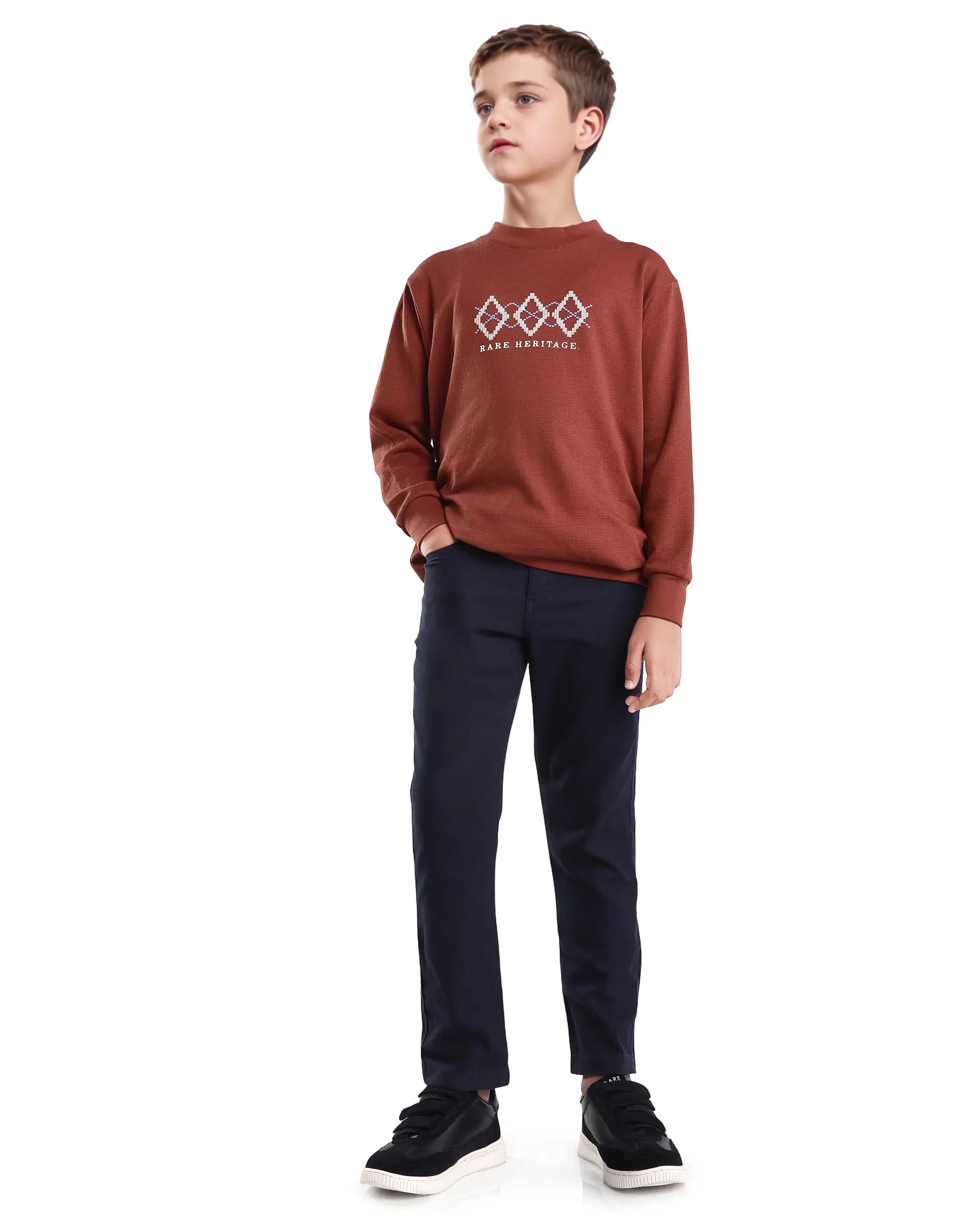 Rare Ones Kids Niko Rust Cotton Solid Oversized Sweatshirt