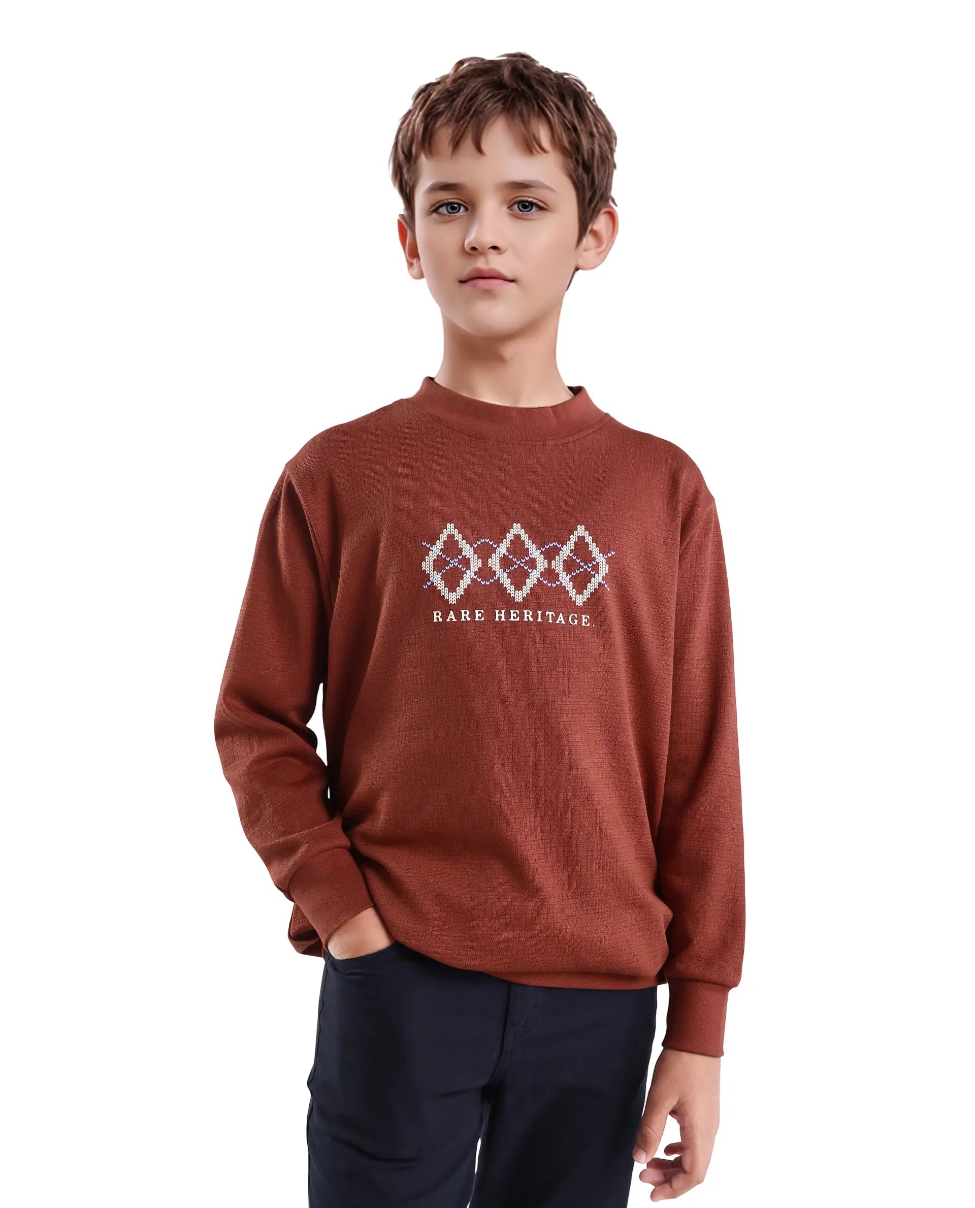 Rare Ones Kids Niko Rust Cotton Solid Oversized Sweatshirt