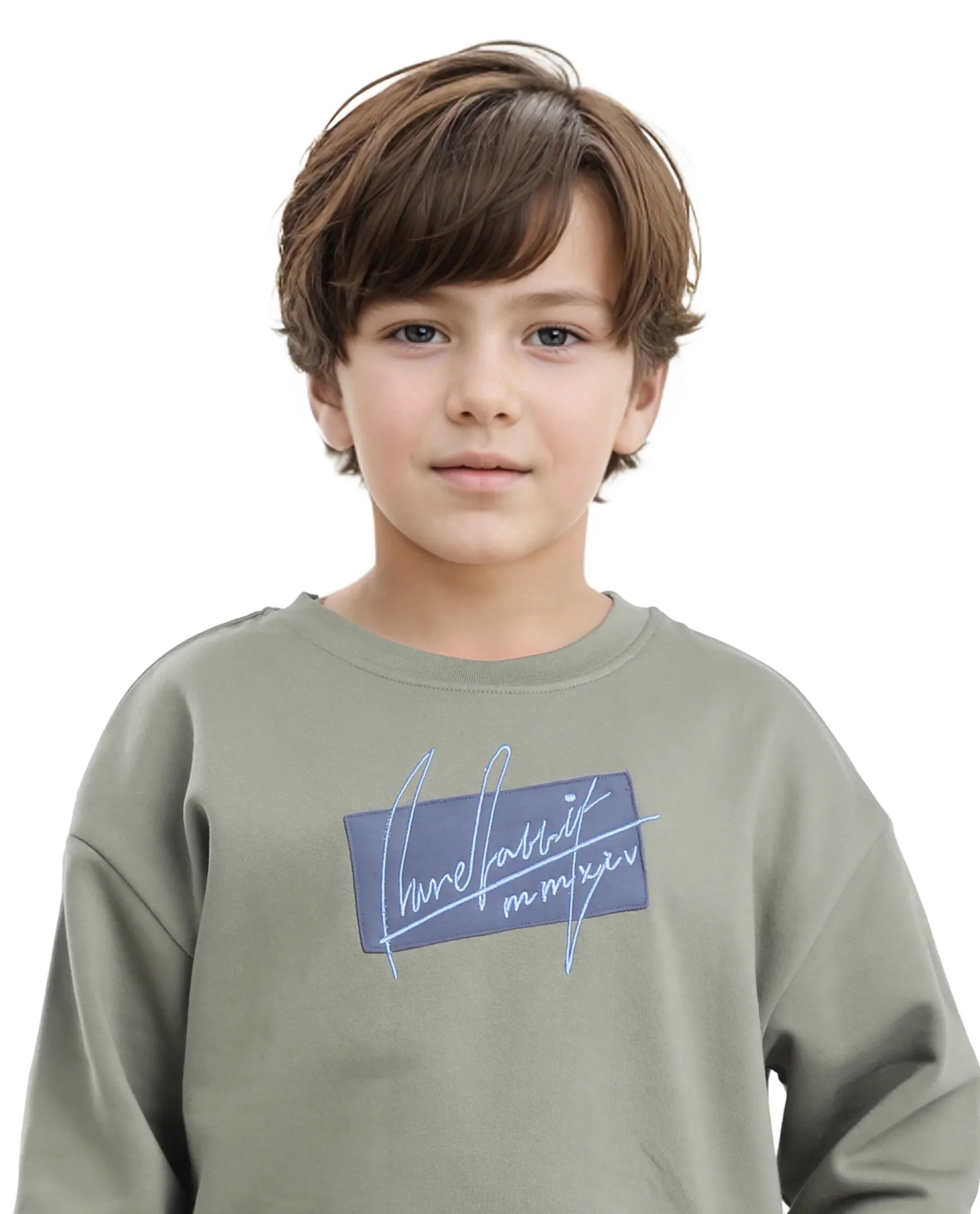 Rare Ones Kids Niret Dusky Green Cotton Poly Full Sleeve Embroidered Sweatshirt