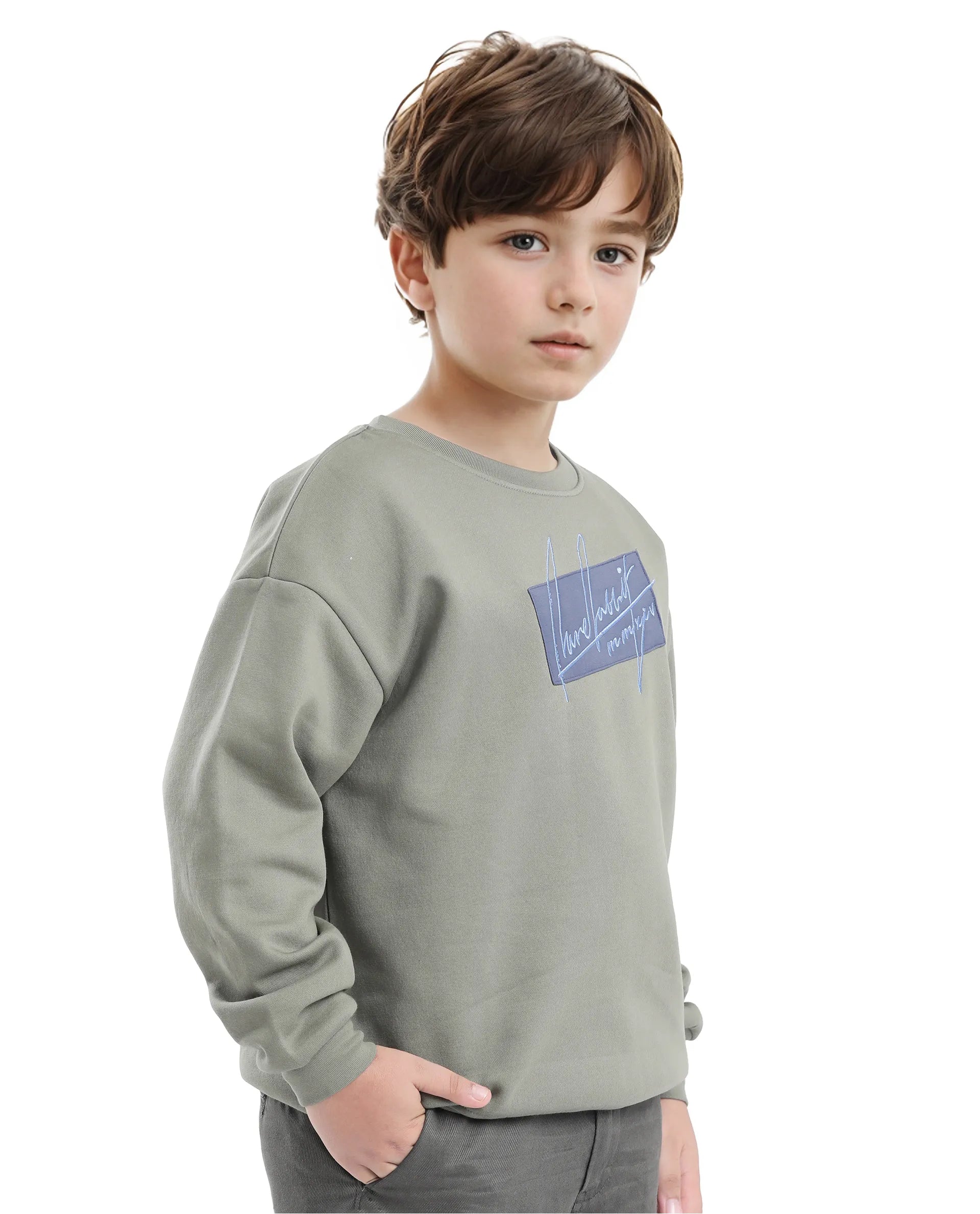 Rare Ones Kids Niret Dusky Green Cotton Poly Full Sleeve Embroidered Sweatshirt