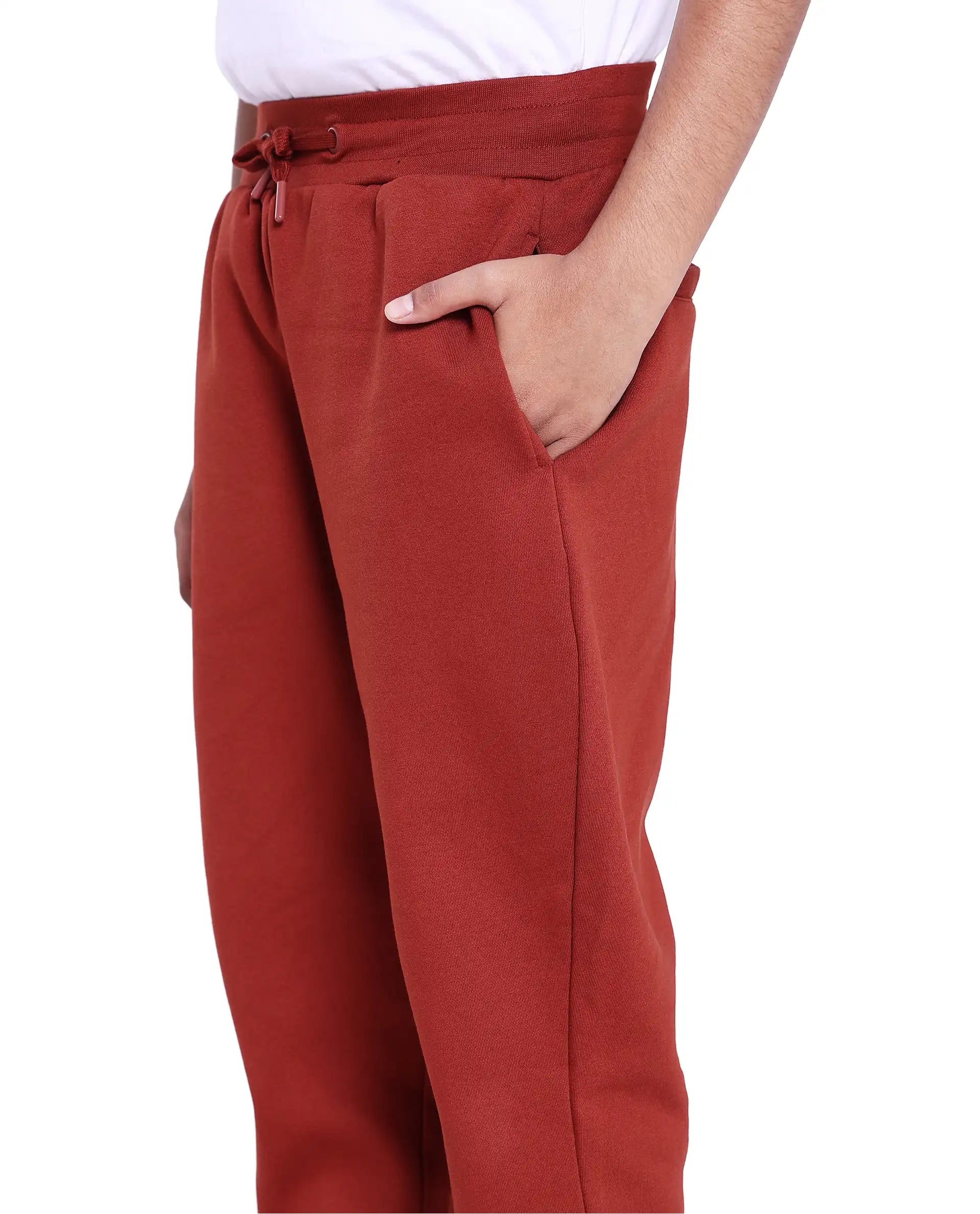 Rare Ones Kids Nir Rust Cotton Poly Drawstring Closure Regular Fit Plain Trackpant