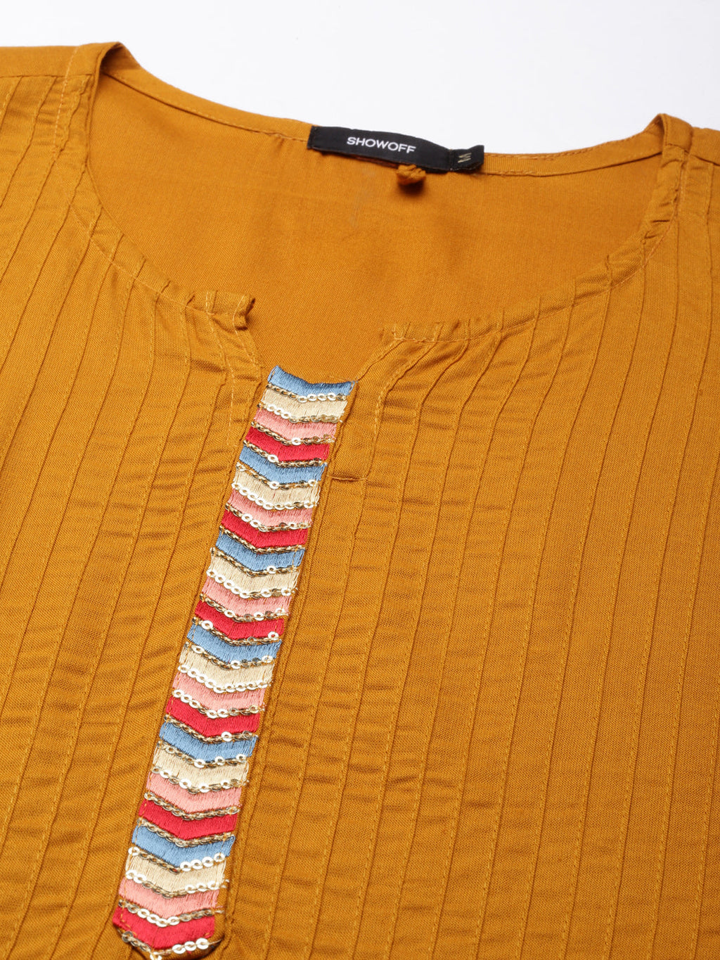 Women's Mustard Round Neck Straight Kurta