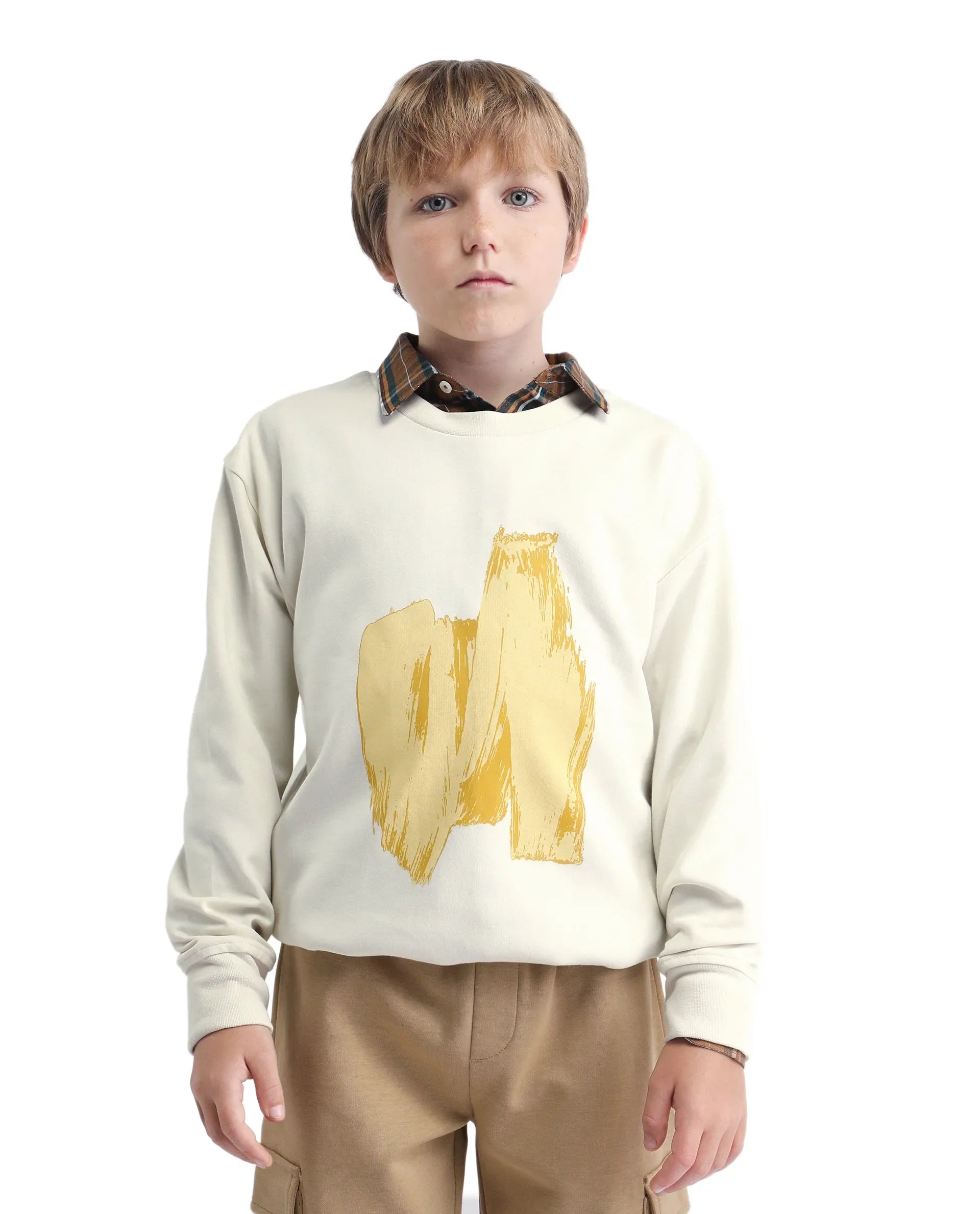 Rare Ones Kids Bunk Off White Cotton Blend Regular Fit Sweatshirt