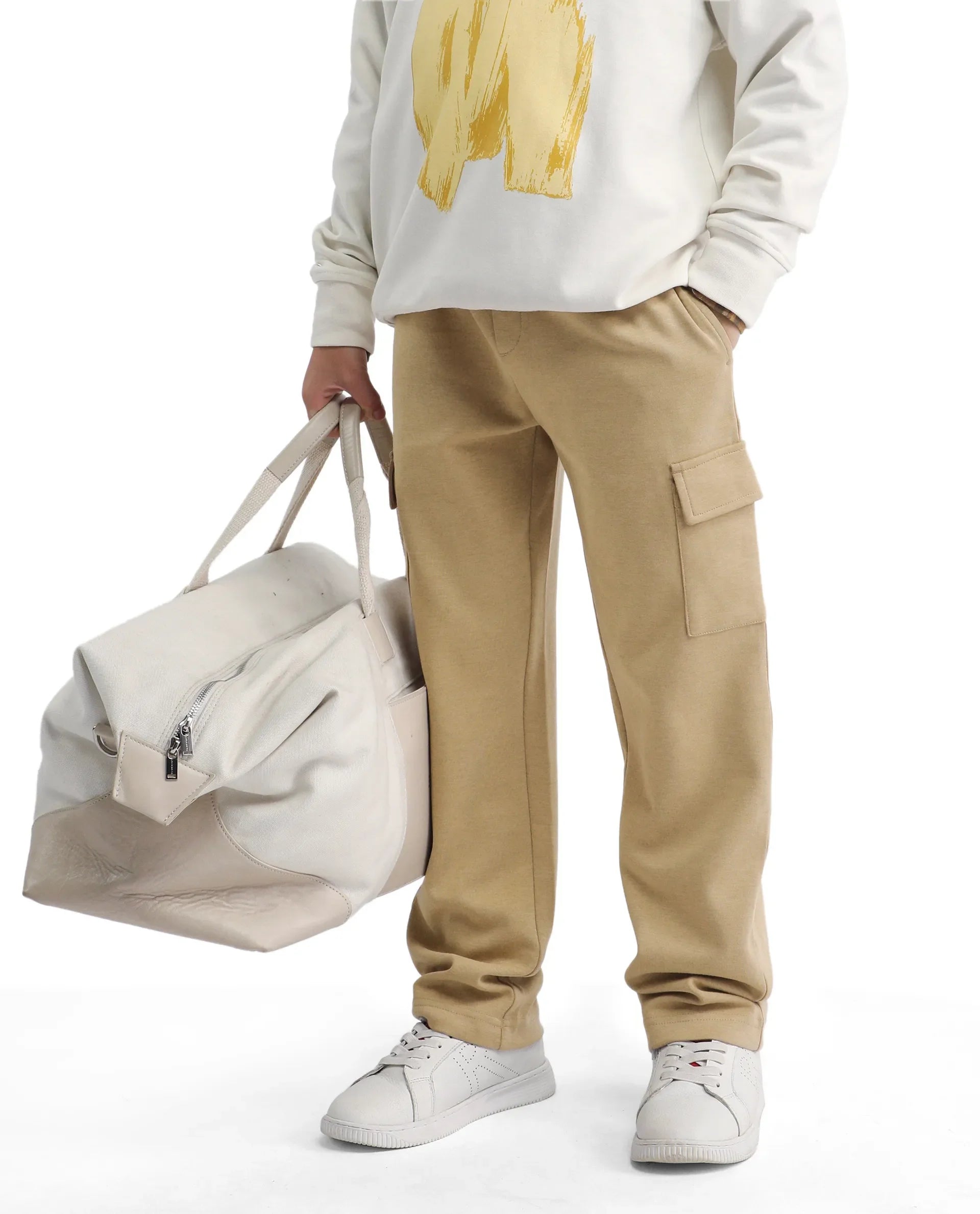 Rare Ones Kids Nitro-B Tan Cotton Blend Plain Regular Fit Trackpant