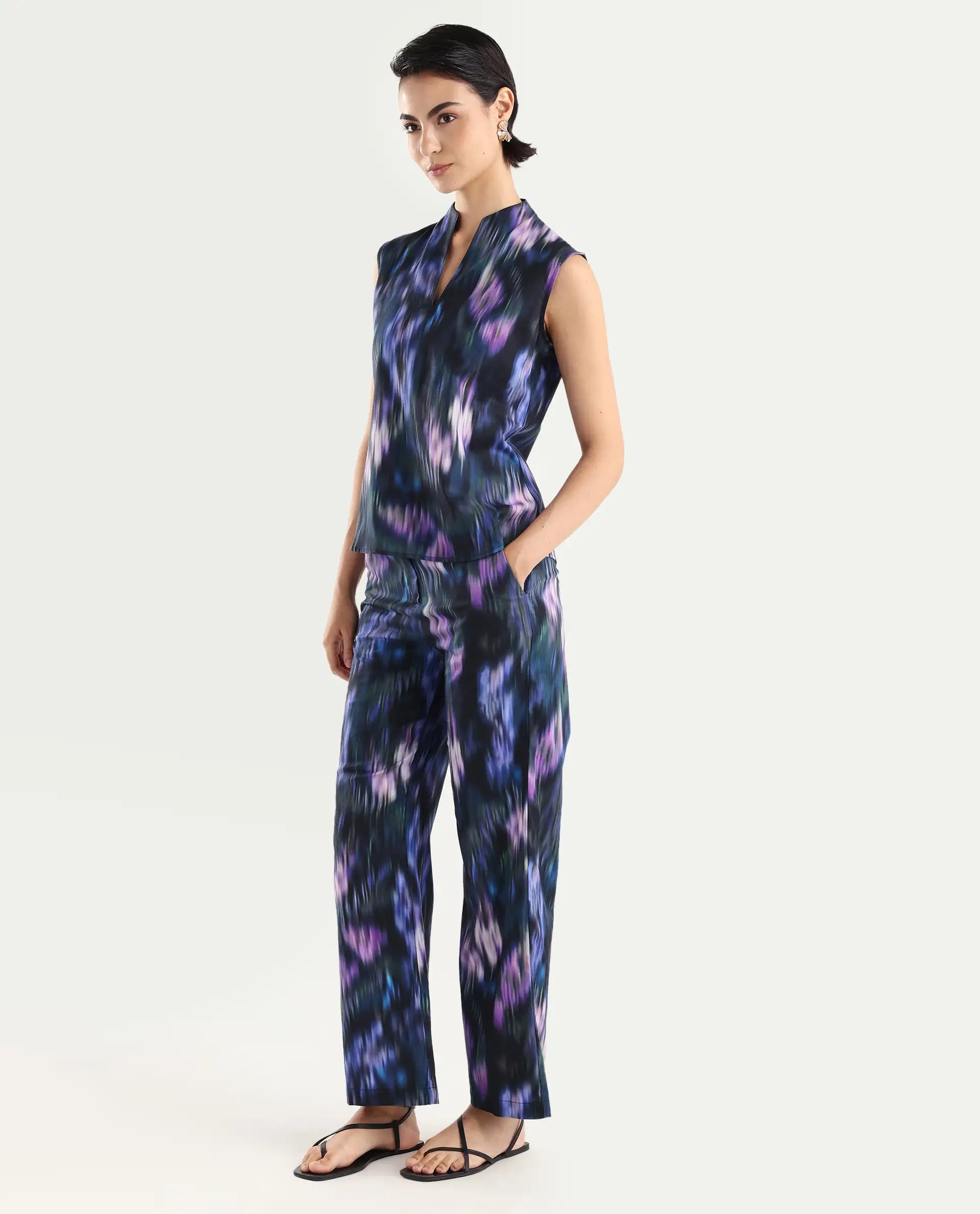 Rareism Women's Nushi B Navy Cotton Blend Straight Fit Trouser