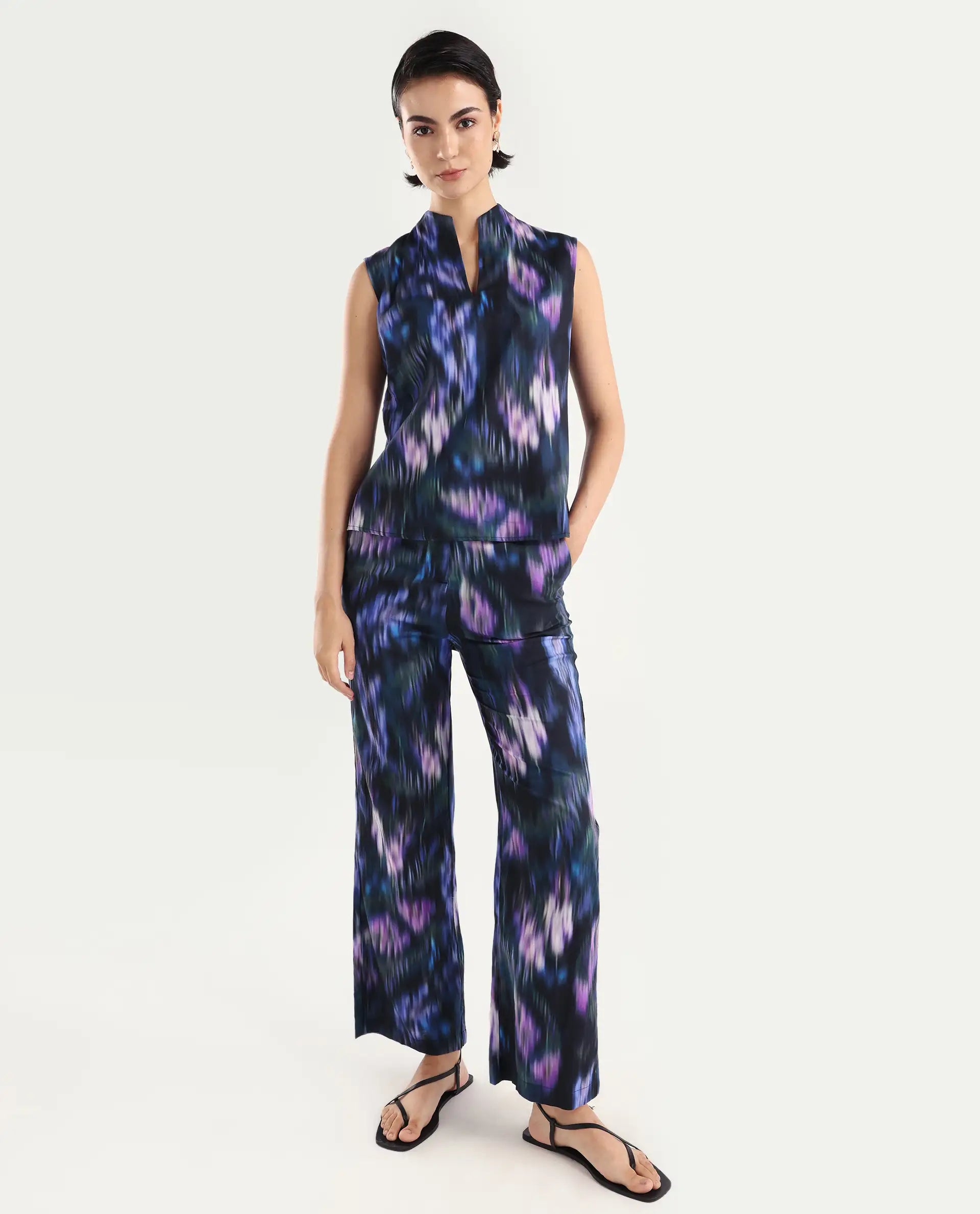 Rareism Women's Nushi B Navy Cotton Blend Straight Fit Trouser