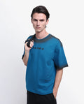 Rare Rabbit Men's Oakoe Petrol Cotton Graphic Print Oversized Fit Half Sleeve Crew Neck T-Shirt