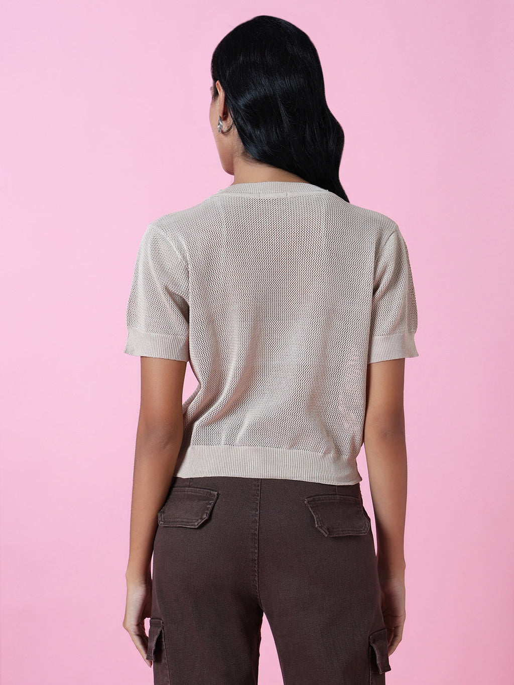 Women's Beige Puff Sleeve Top
