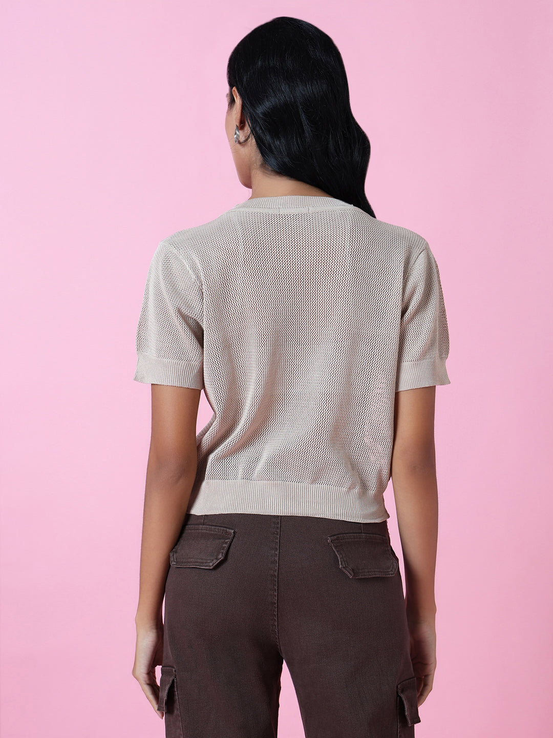 Women's Beige Puff Sleeve Top