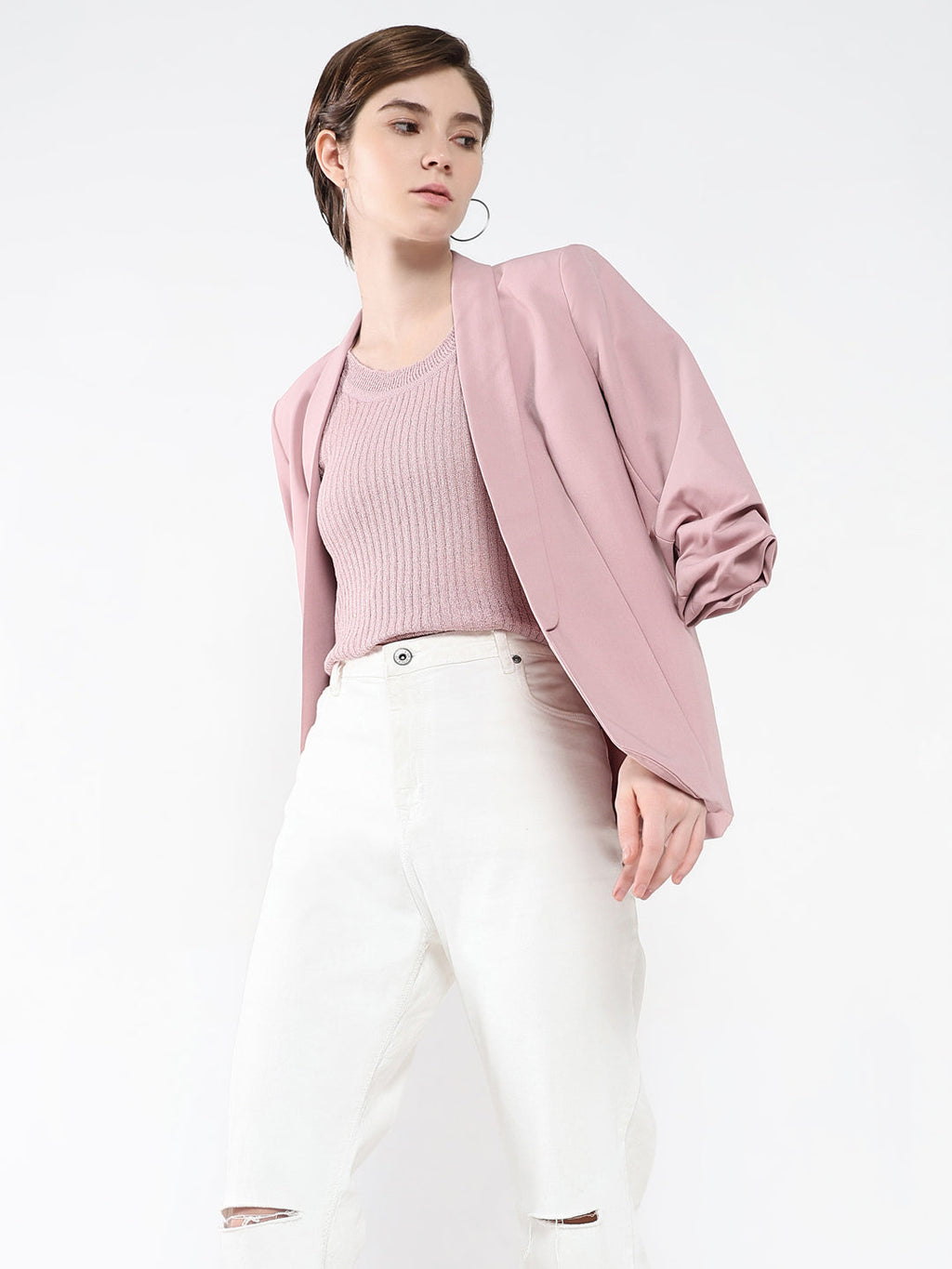 Women's Purple Self Design Round Neck Acrylic Top