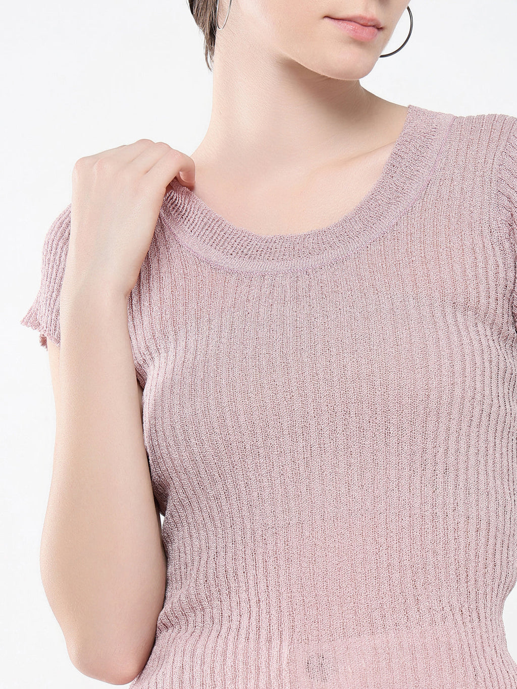 Women's Purple Self Design Round Neck Acrylic Top