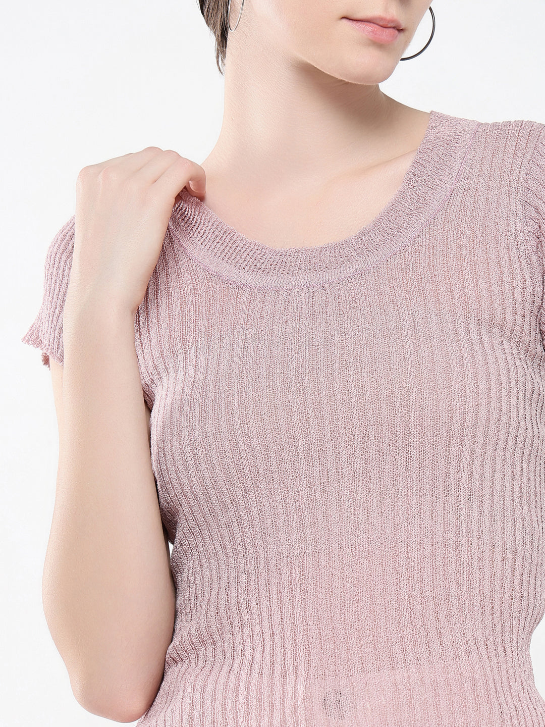 Women's Purple Self Design Round Neck Acrylic Top
