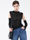 Women's Black Self Design High Neck Acrylic Top