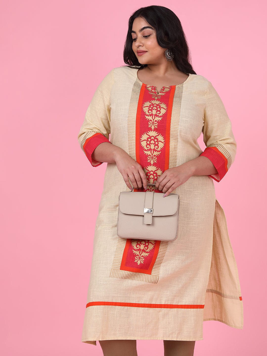 Women's Cream Floral Straight Kurta