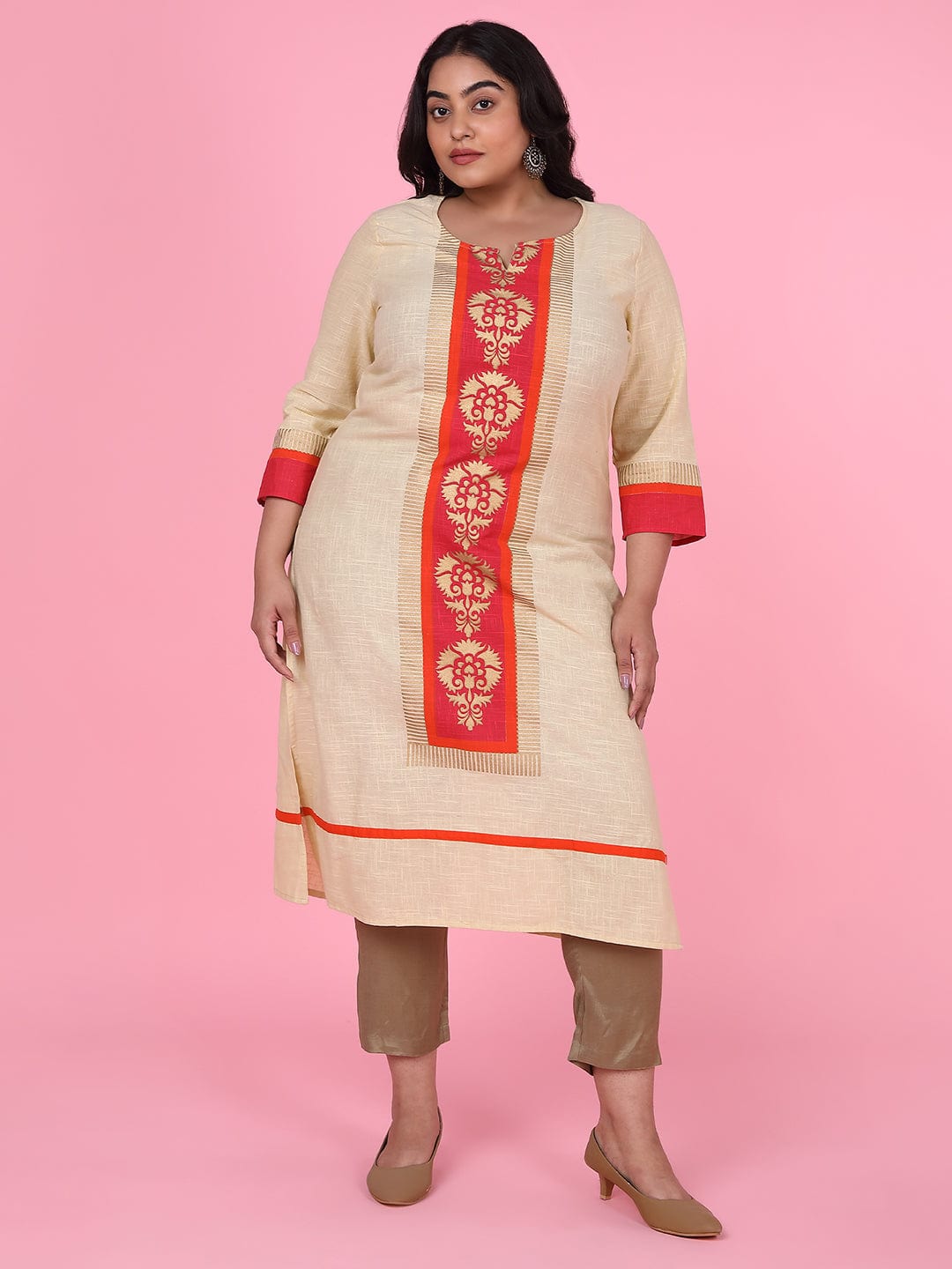 Women's Cream Floral Straight Kurta
