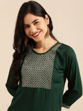 Women's Green Ethnic Motifs Yoke Design Kurta