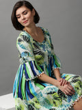 Women's Multi Tropical Printed Cotton Fit & Flare Dress