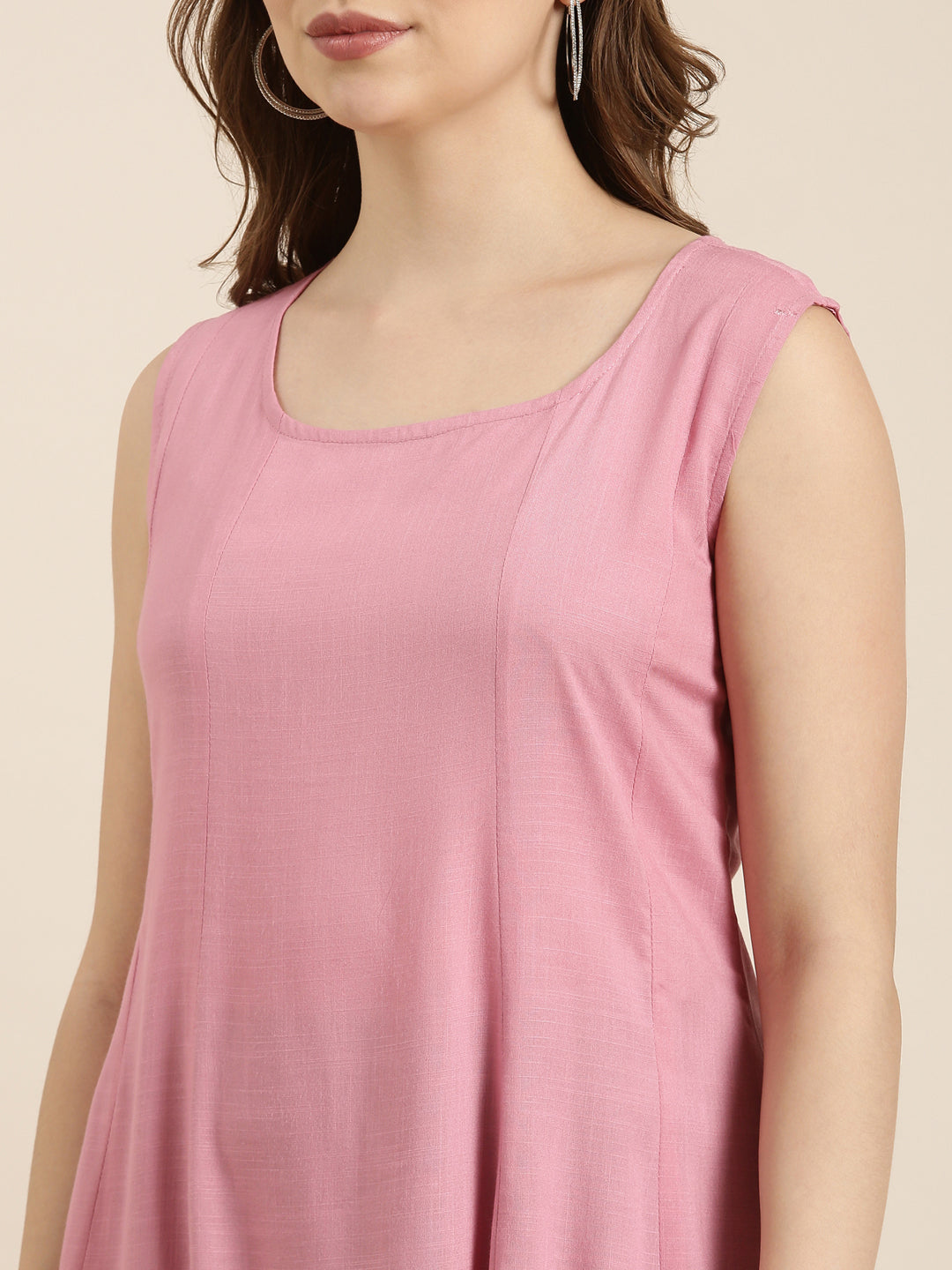 Women's A-Line Pink Solid Kurta Comes With Overcoat