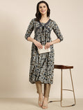 Women's Floral Anarkali Navy Blue Kurta