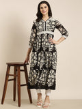 Women's Anarkali Black Floral Kurta