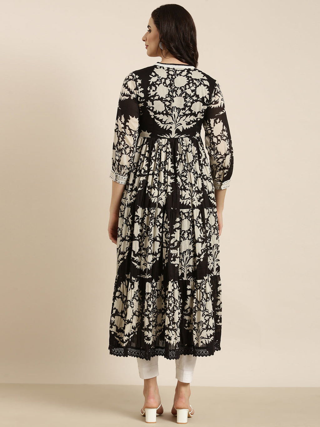 Women's Anarkali Black Floral Kurta