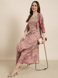 Women's Peach Printed Jumpsuit with Shrug