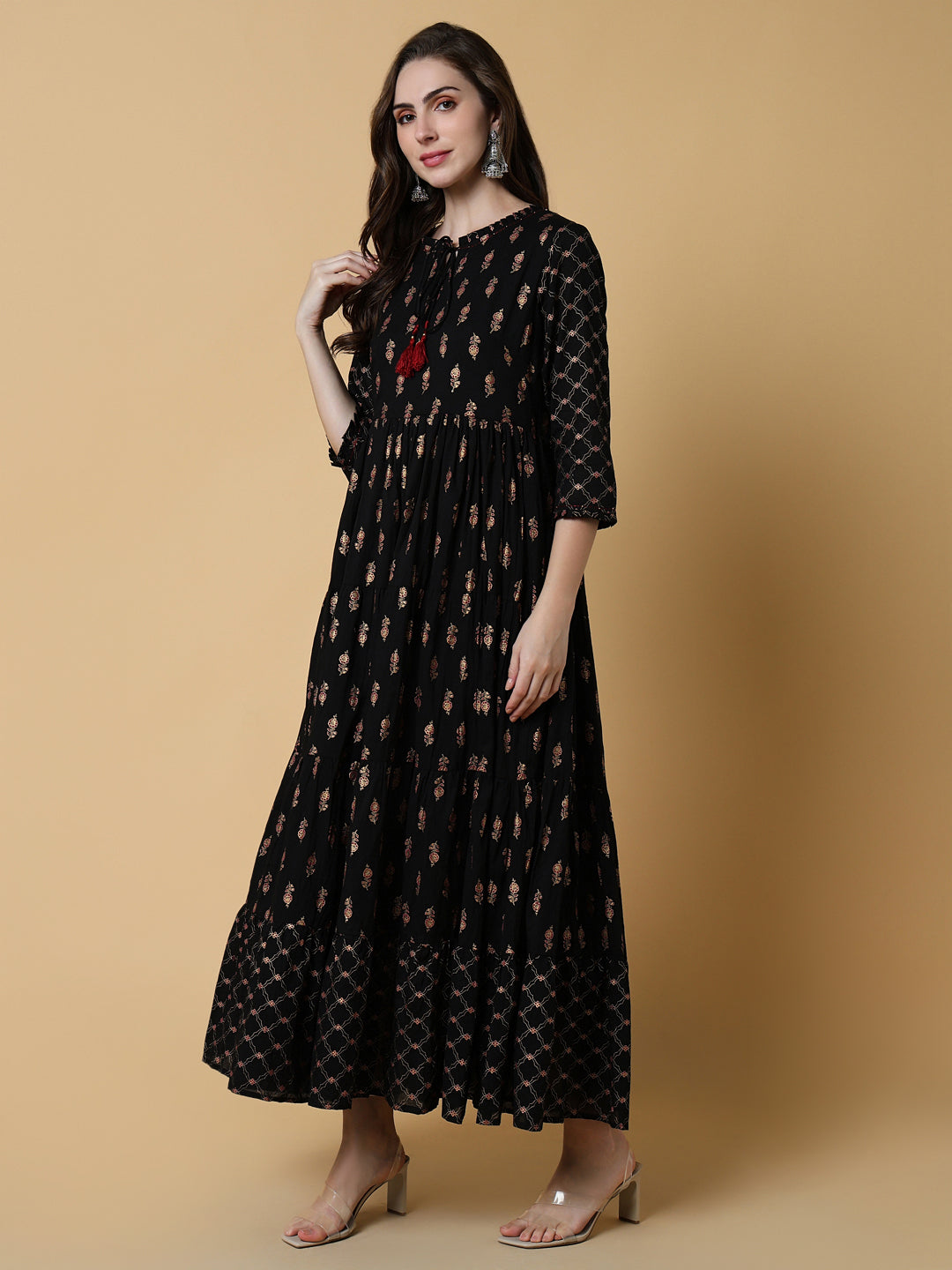 Women's Black Graphic A-Line Kurta