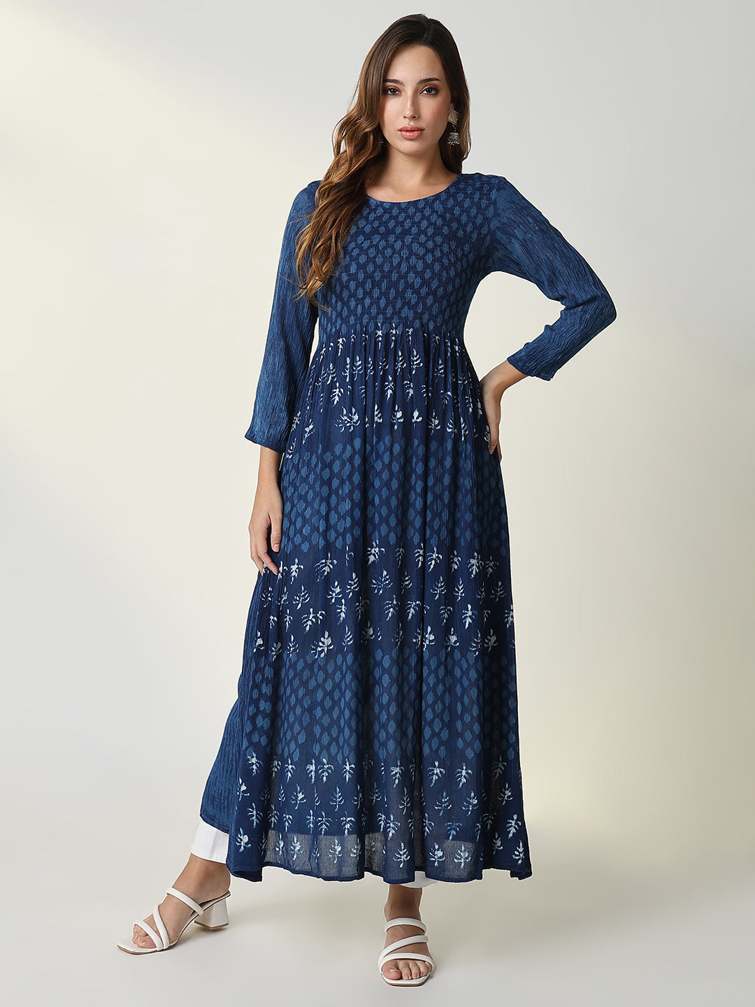 Women's Navy Blue Graphic Anarkali Kurta