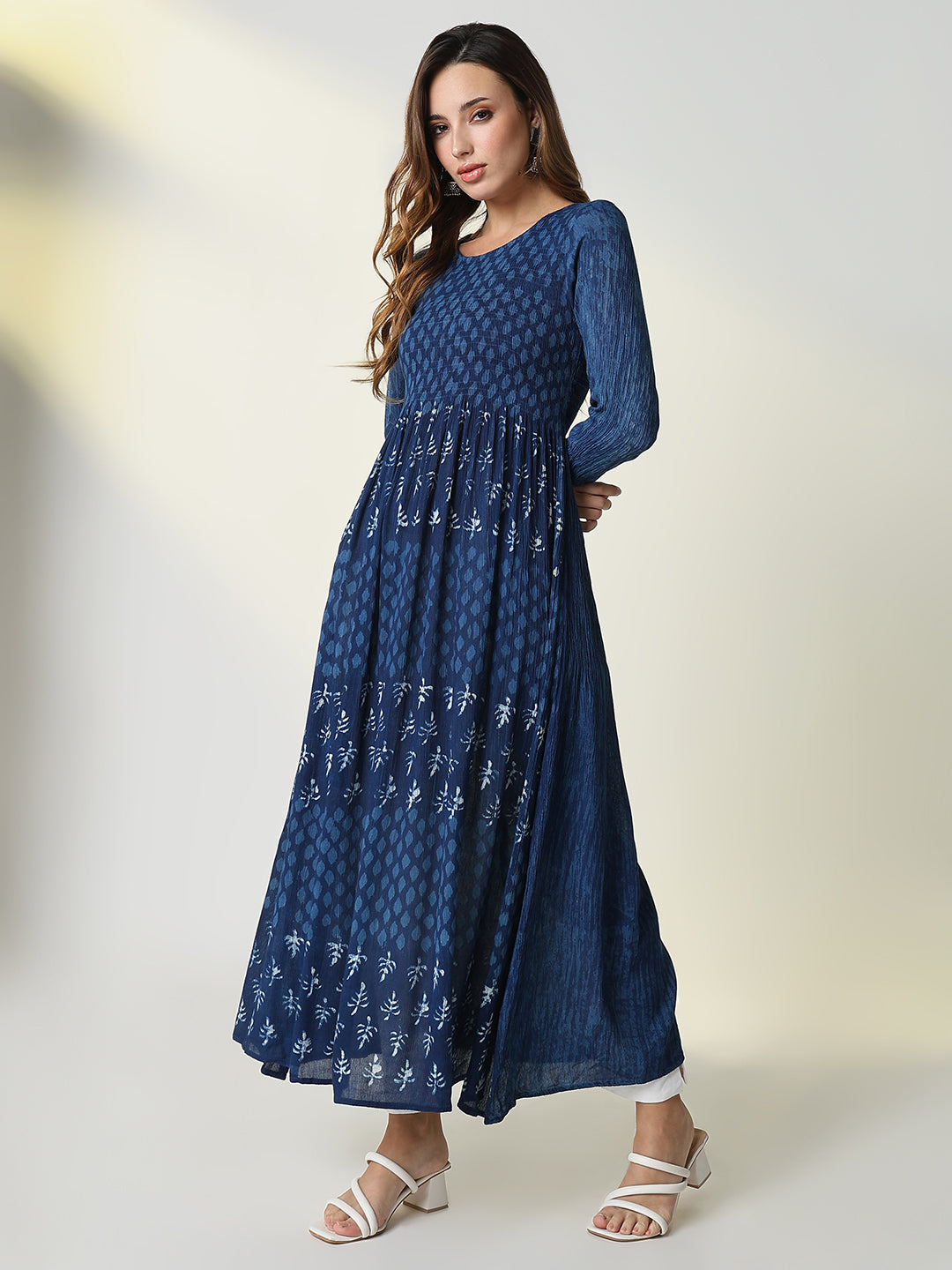 Women's Navy Blue Graphic Anarkali Kurta