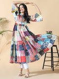 Women's Multi Printed Cotton Anarkali Kurta
