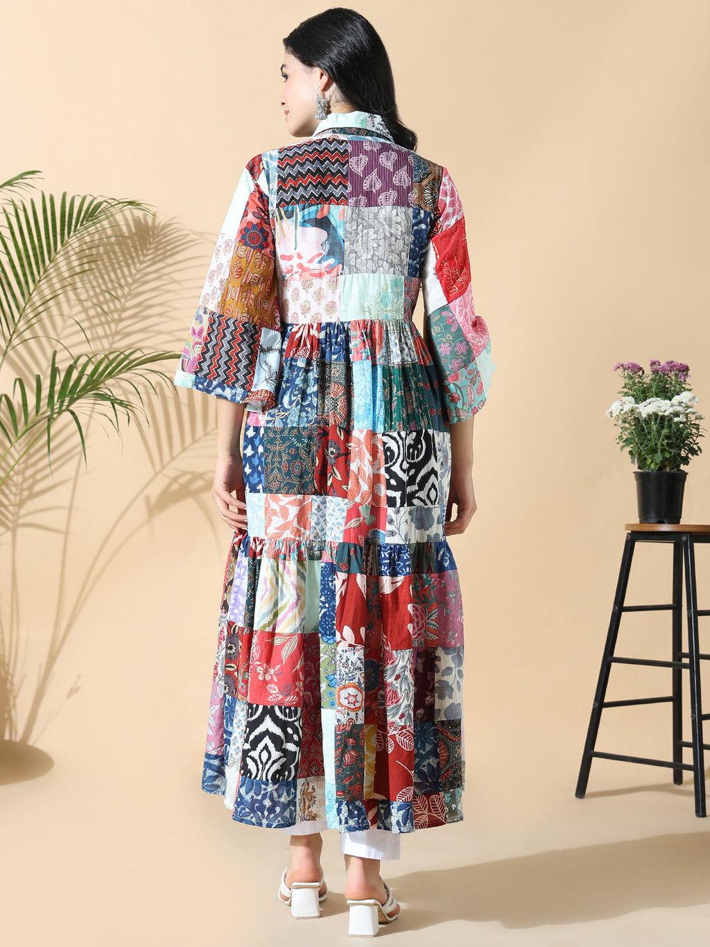 Women's Multi Printed Cotton Anarkali Kurta