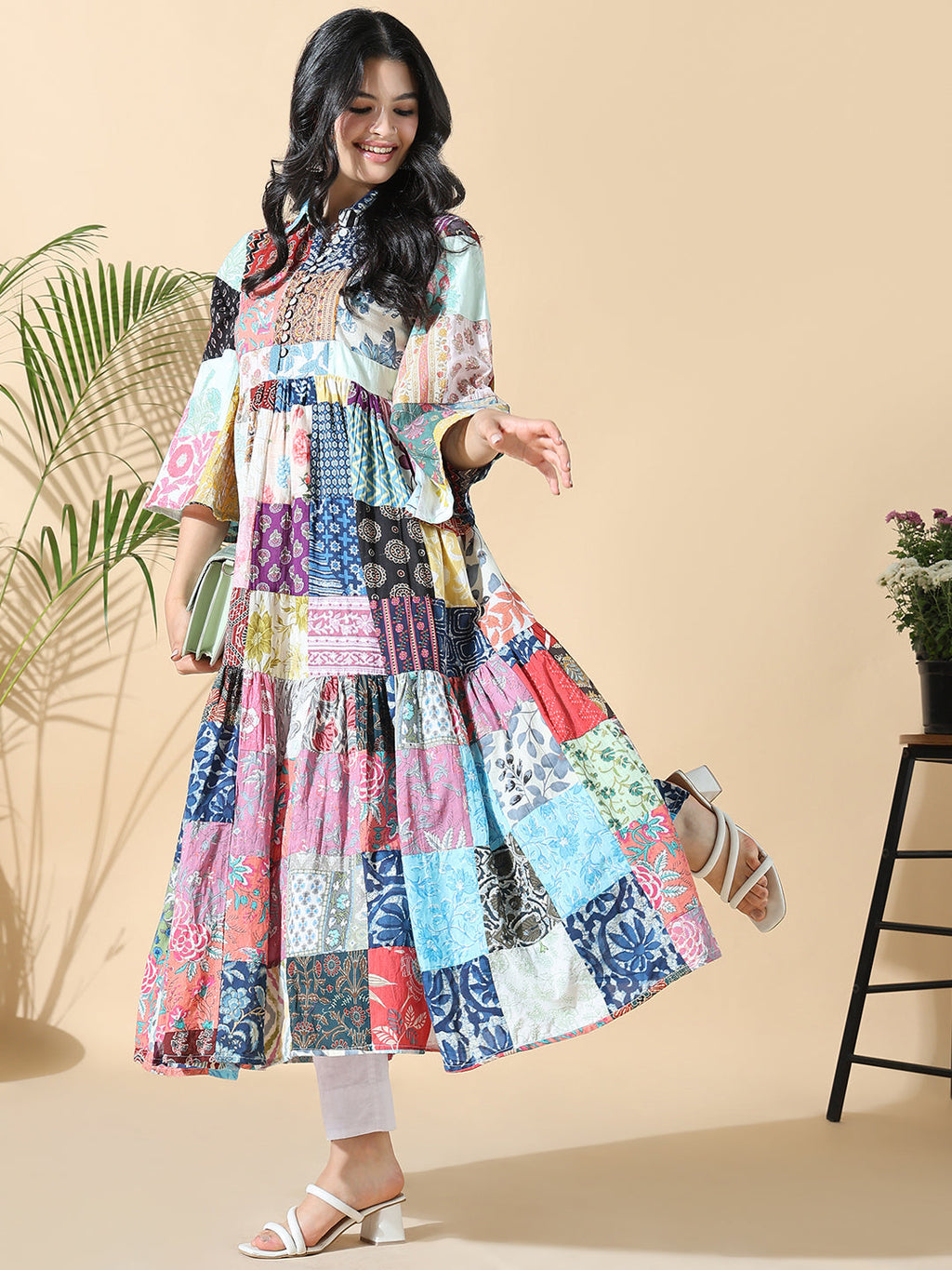 Women's Multi Printed Cotton Anarkali Kurta