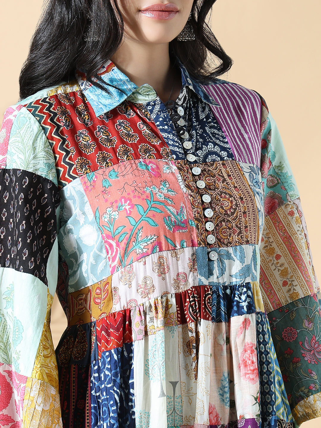 Women's Multi Printed Cotton Anarkali Kurta