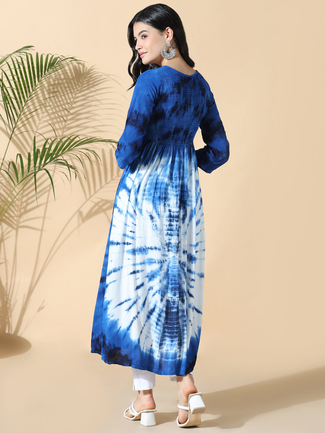 Women's Navy Blue Dyed Cotton Anarkali Kurta