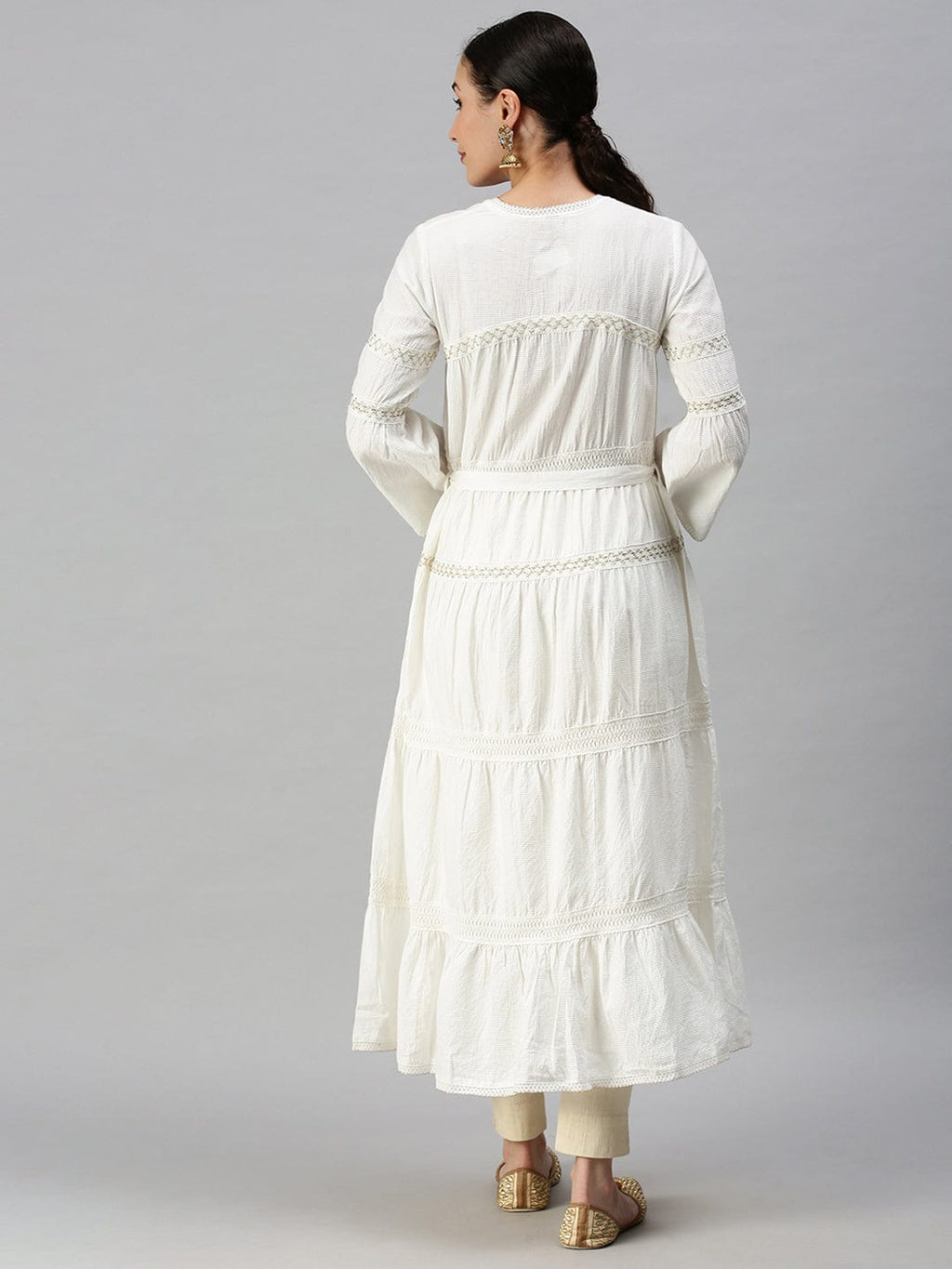 Women's Square Neck Solid White Anarkali Kurta