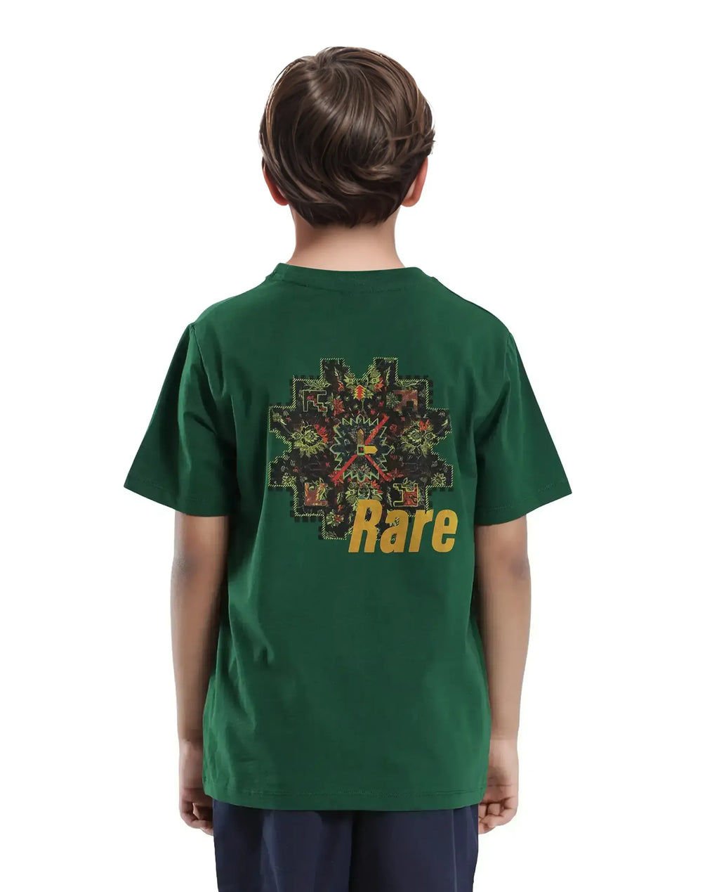 Rare Ones Kids Orio Dark Green Cotton Blend Half Sleeve Printed Regular Fit T-Shirt