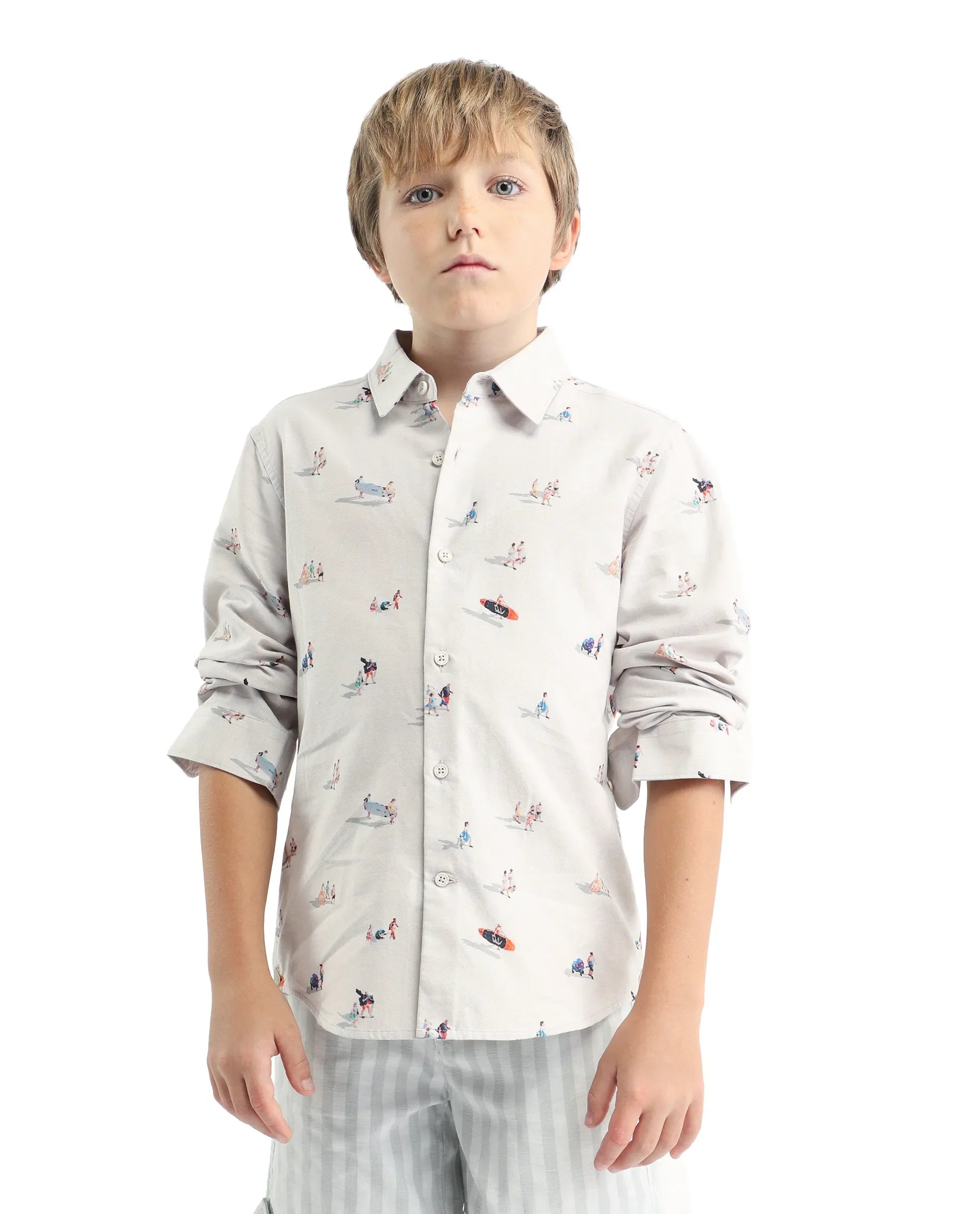 Rare Ones Kids Orson Beige Cotton Printed Button Closure Regular Fit Shirt