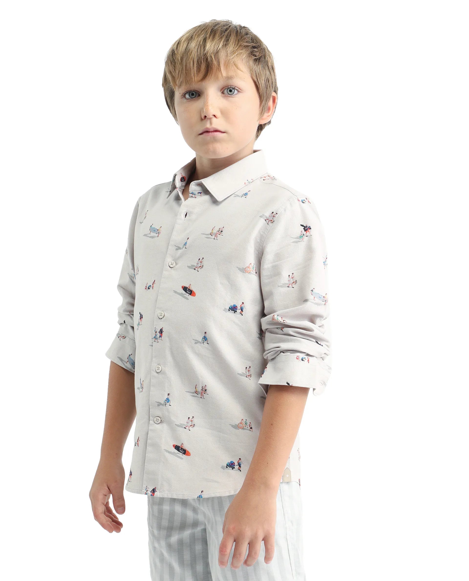Rare Ones Kids Orson Beige Cotton Printed Button Closure Regular Fit Shirt