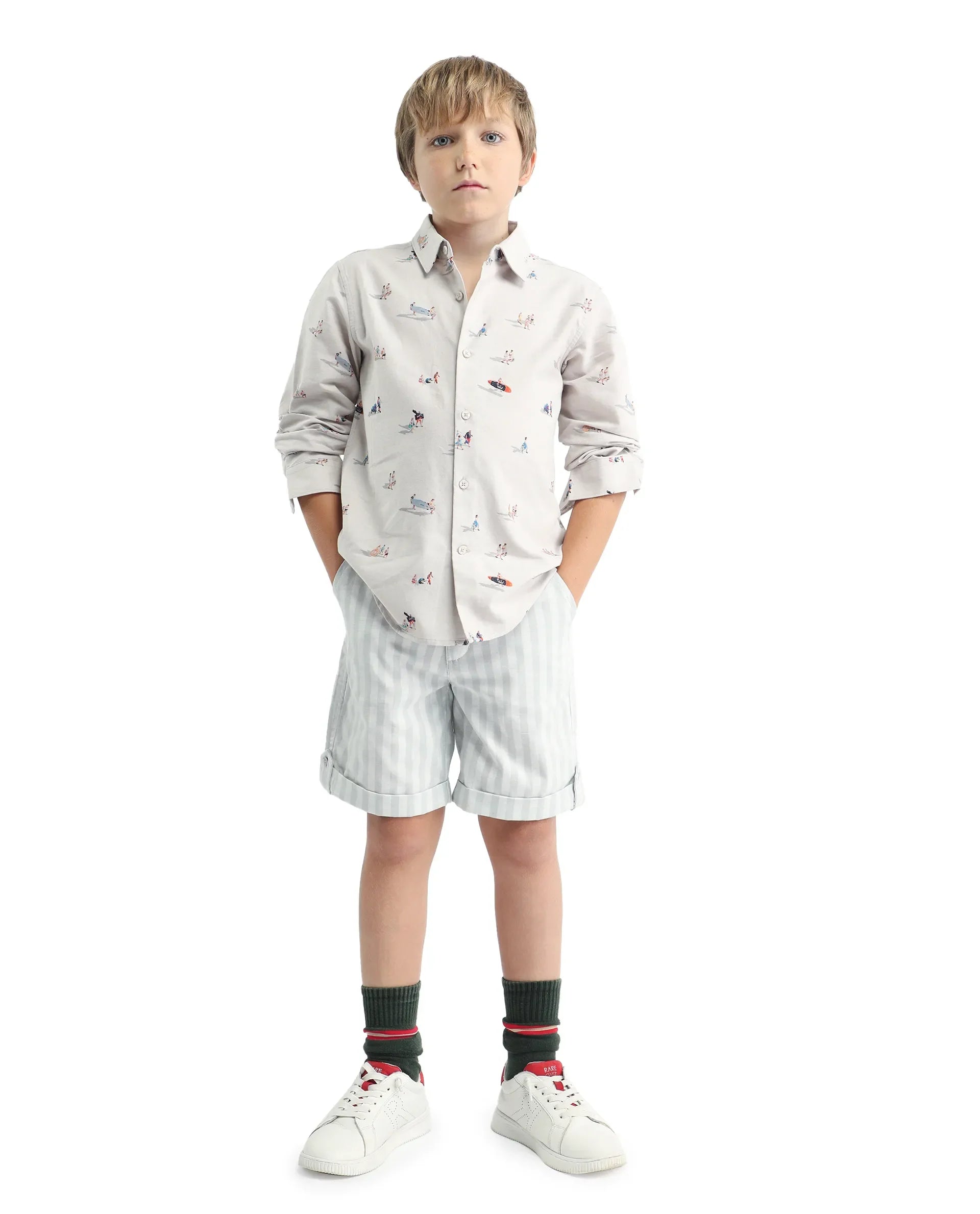 Rare Ones Kids Orson Beige Cotton Printed Button Closure Regular Fit Shirt
