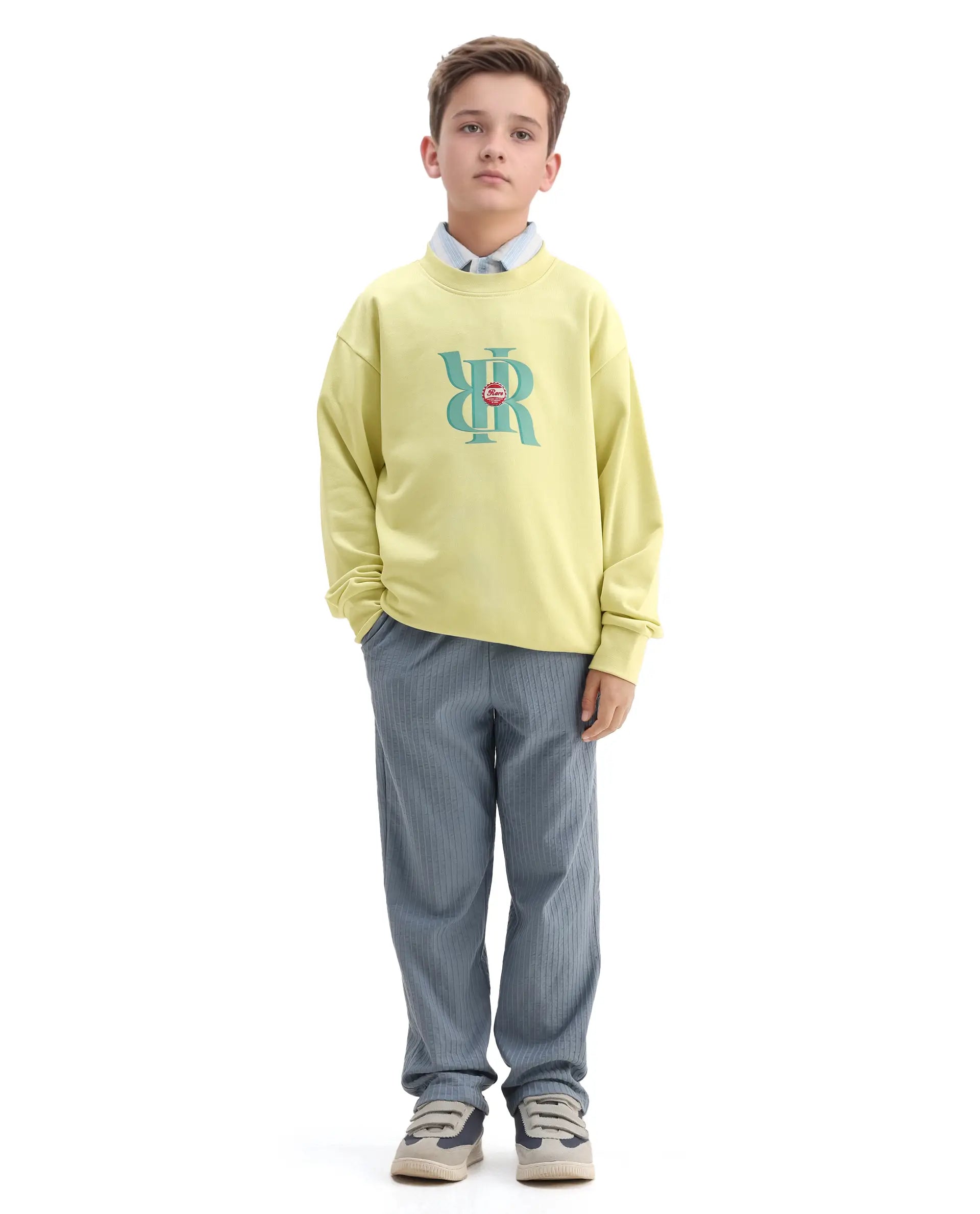 Rare Ones Kids Oslo Light Yellow Cotton Blend Pigment Print Oversized Sweatshirt
