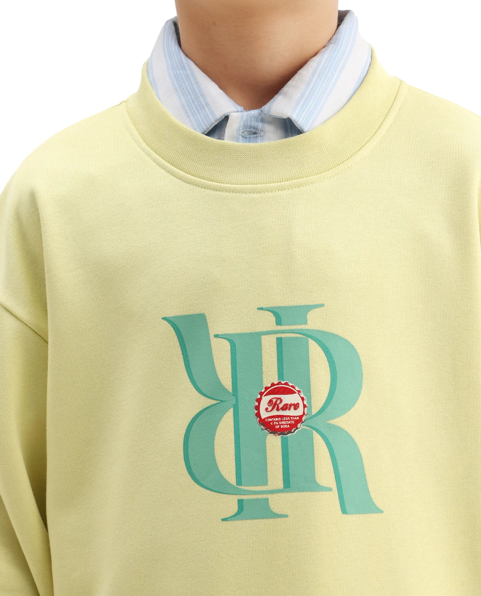 Rare Ones Kids Oslo Light Yellow Cotton Blend Pigment Print Oversized Sweatshirt