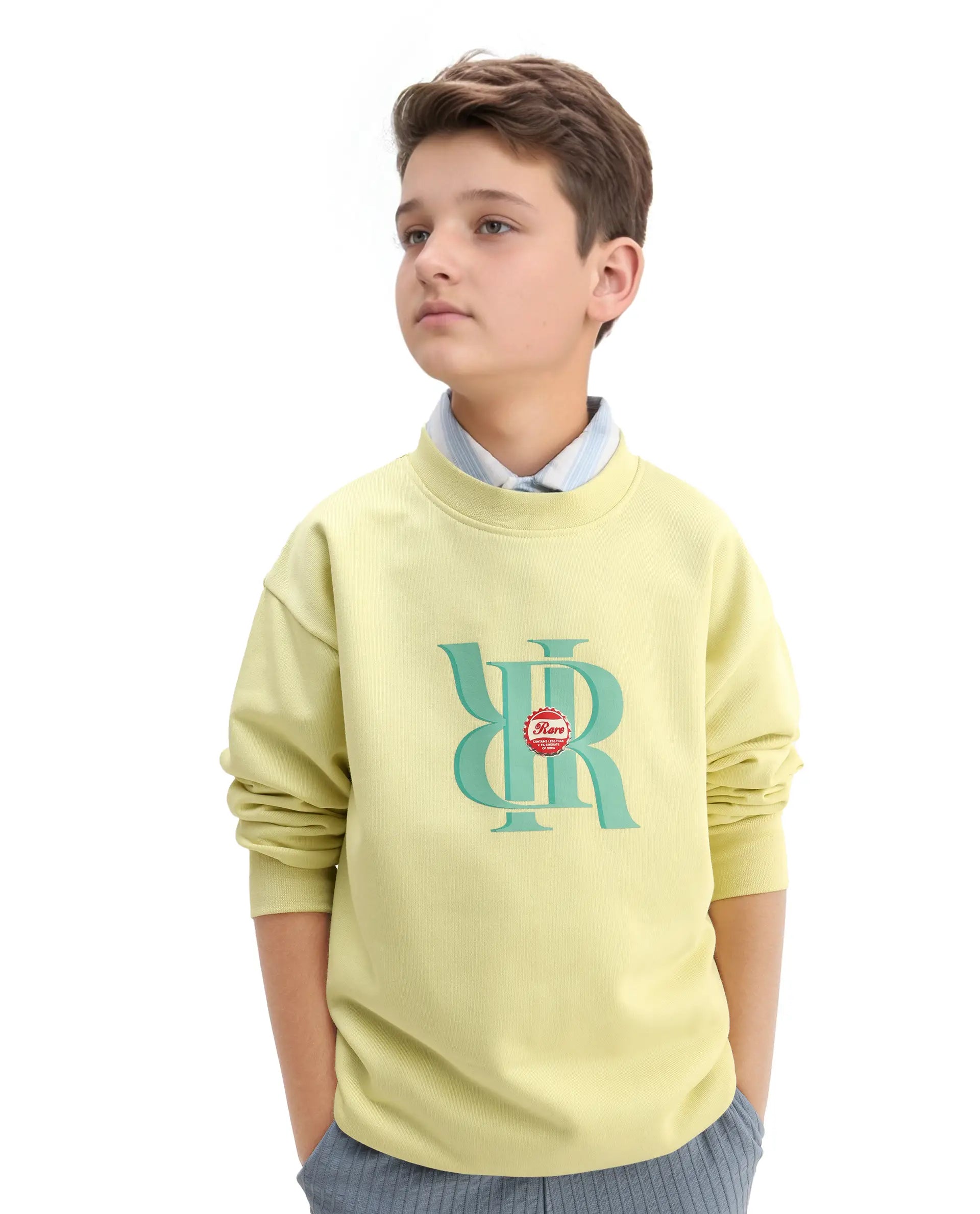Rare Ones Kids Oslo Light Yellow Cotton Blend Pigment Print Oversized Sweatshirt