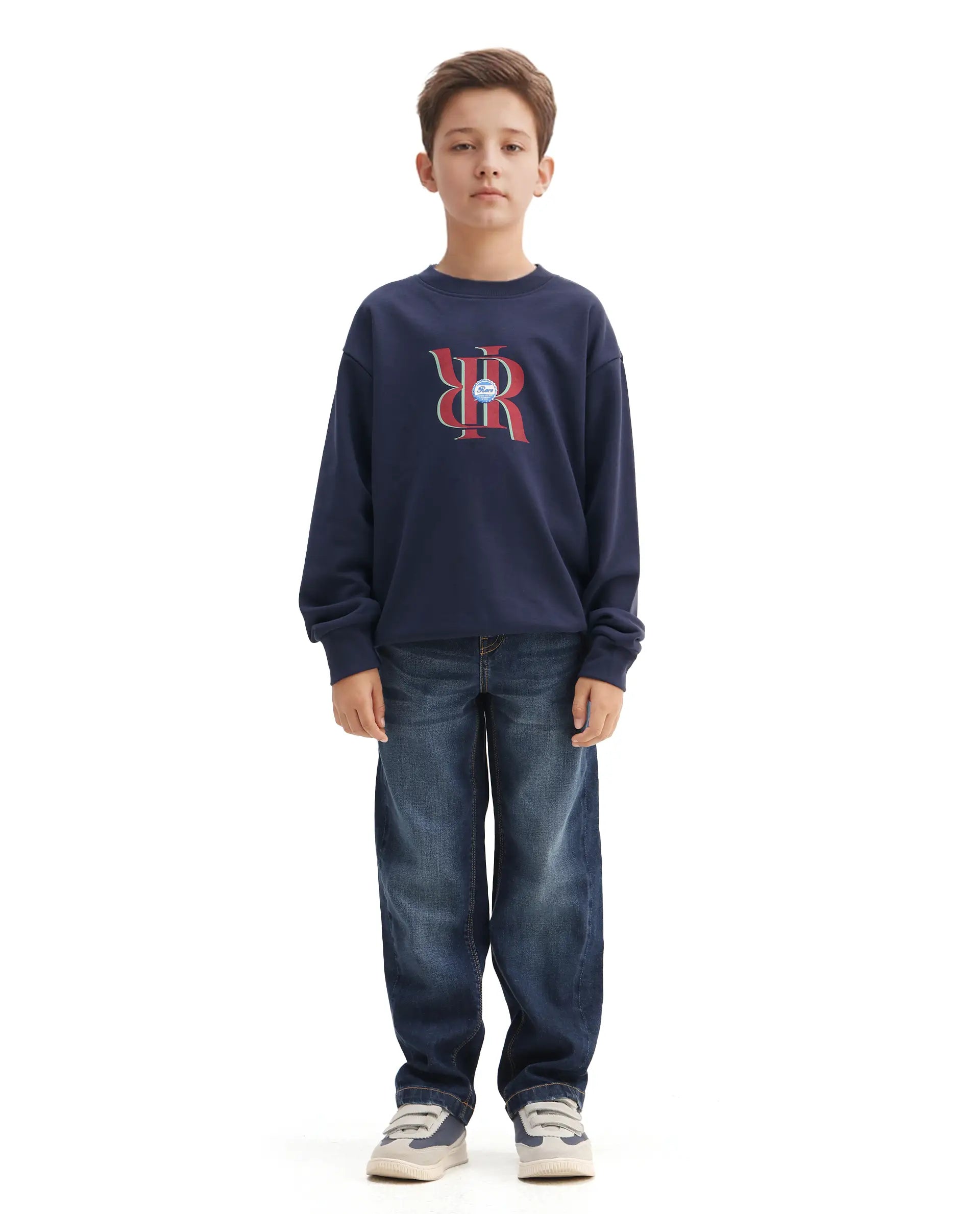 Rare Ones Kids Oslo Navy Cotton Blend Pigment Print Oversized Sweatshirt