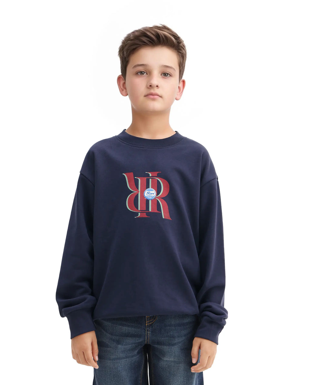 Rare Ones Kids Oslo Navy Cotton Blend Pigment Print Oversized Sweatshirt