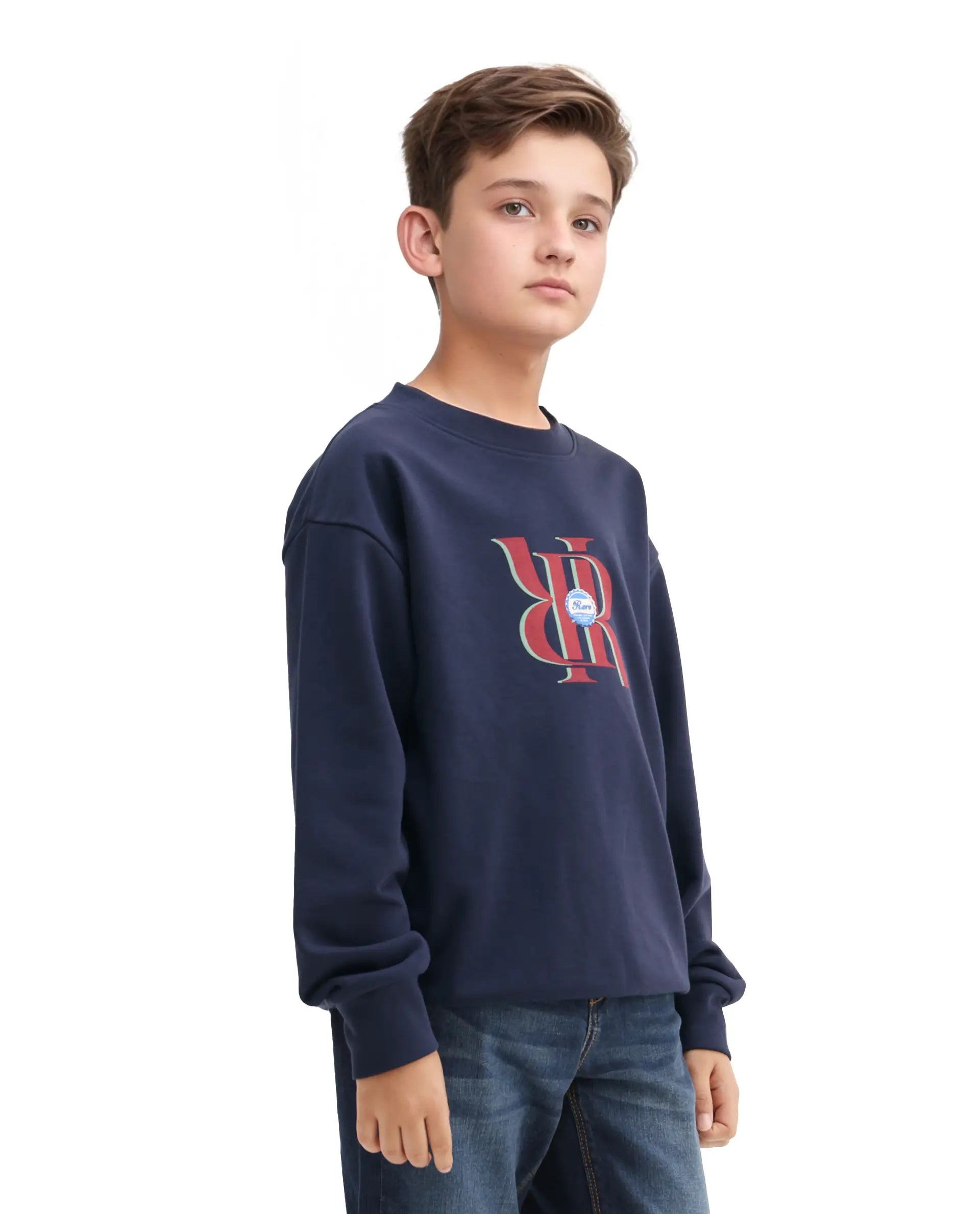 Rare Ones Kids Oslo Navy Cotton Blend Pigment Print Oversized Sweatshirt