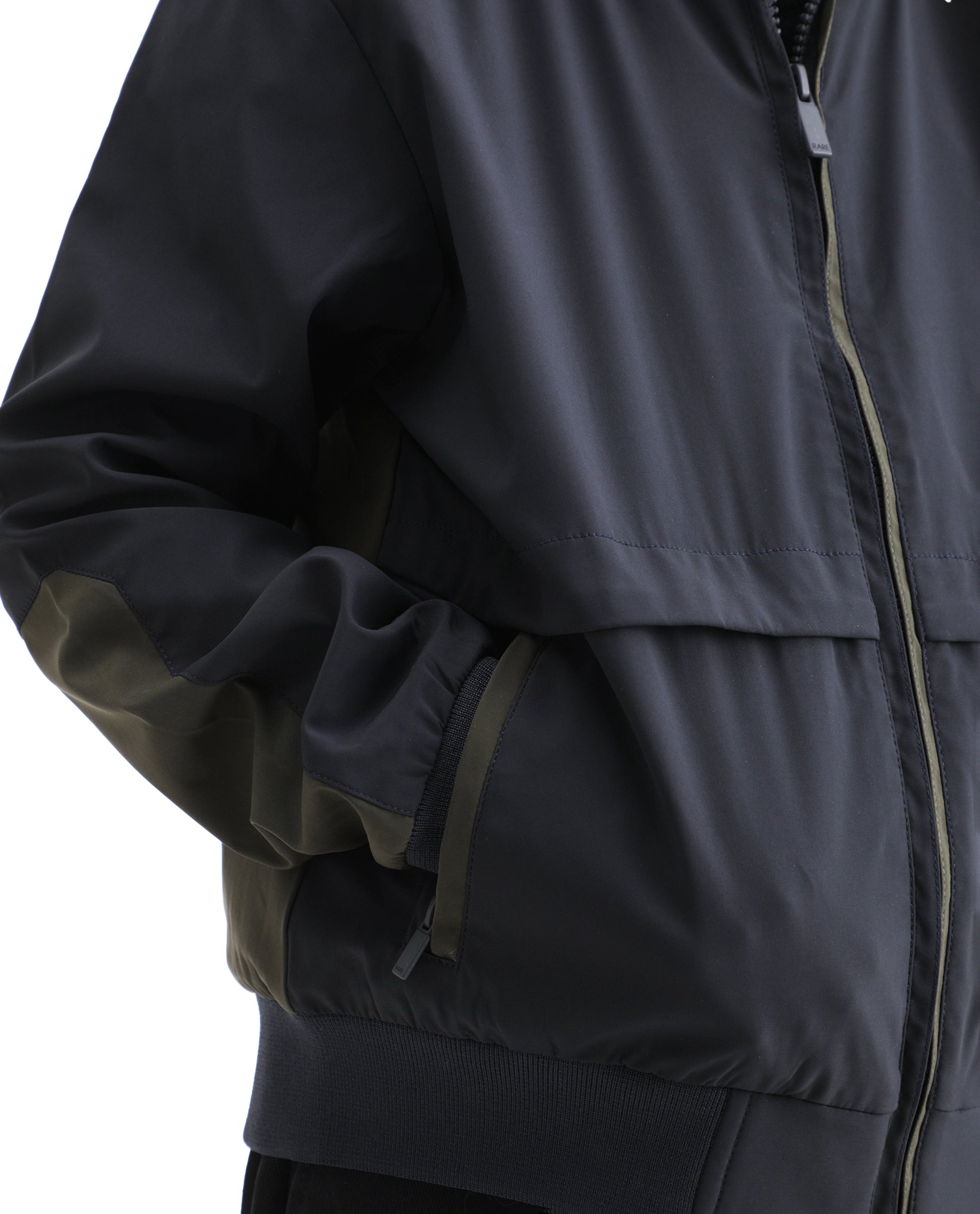 Rare Ones Kids Oza Navy Polyester Zipper Closure Ribbed Collar Plain Full Sleeves Regular Fit Jacket