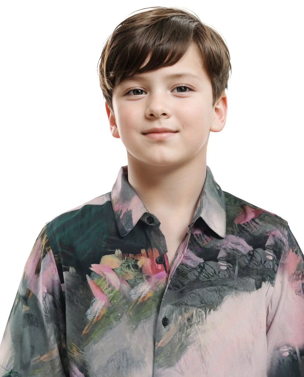 Rare Ones Kids Paint Green Viscose Half Sleeve Button Printed Regular Fit Shirt