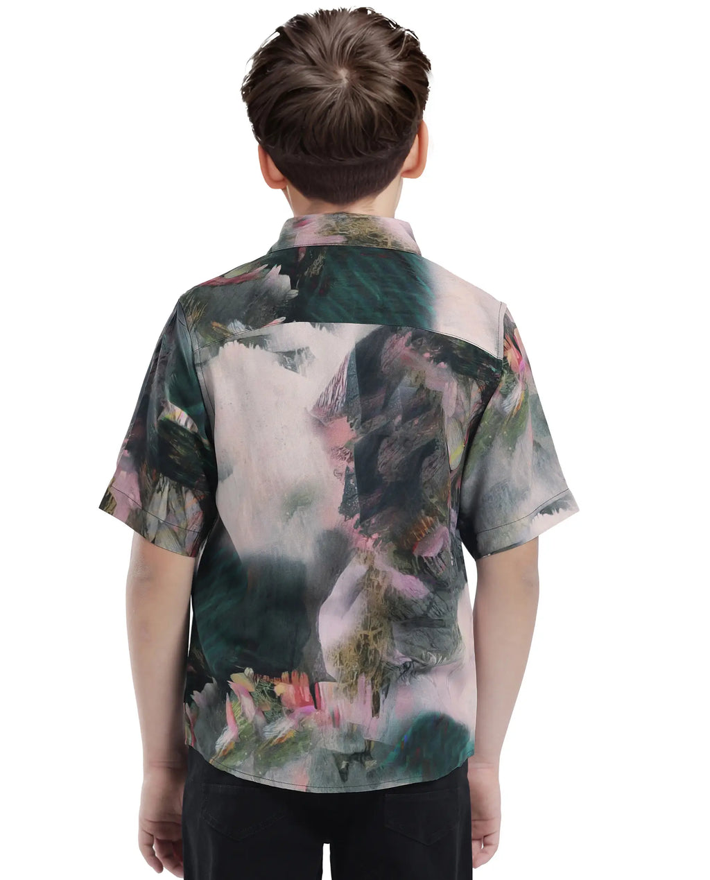 Rare Ones Kids Paint Green Viscose Half Sleeve Button Printed Regular Fit Shirt